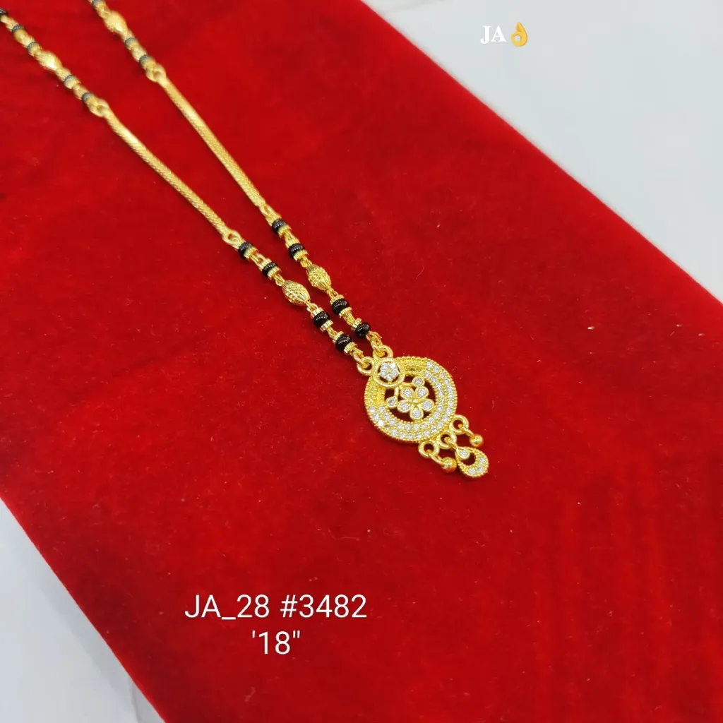 1 Gram Gold Plated Round Floral Stone Mangalsutra (18 Inch) DN-3482