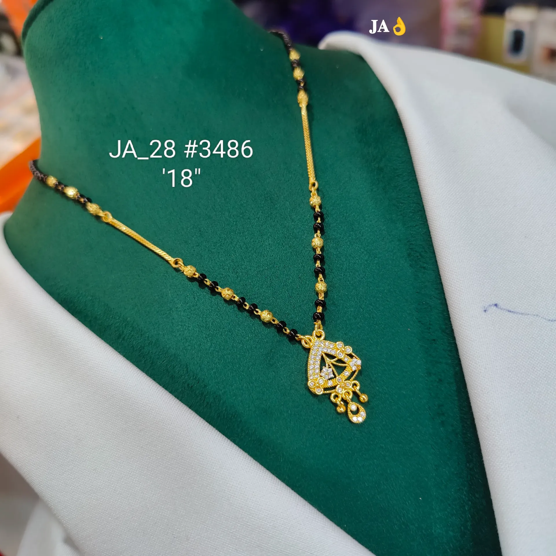 1 Gram Gold Plated CZ Designer Teardrop Pendant Mangalsutra (18 Inch) DN-3486