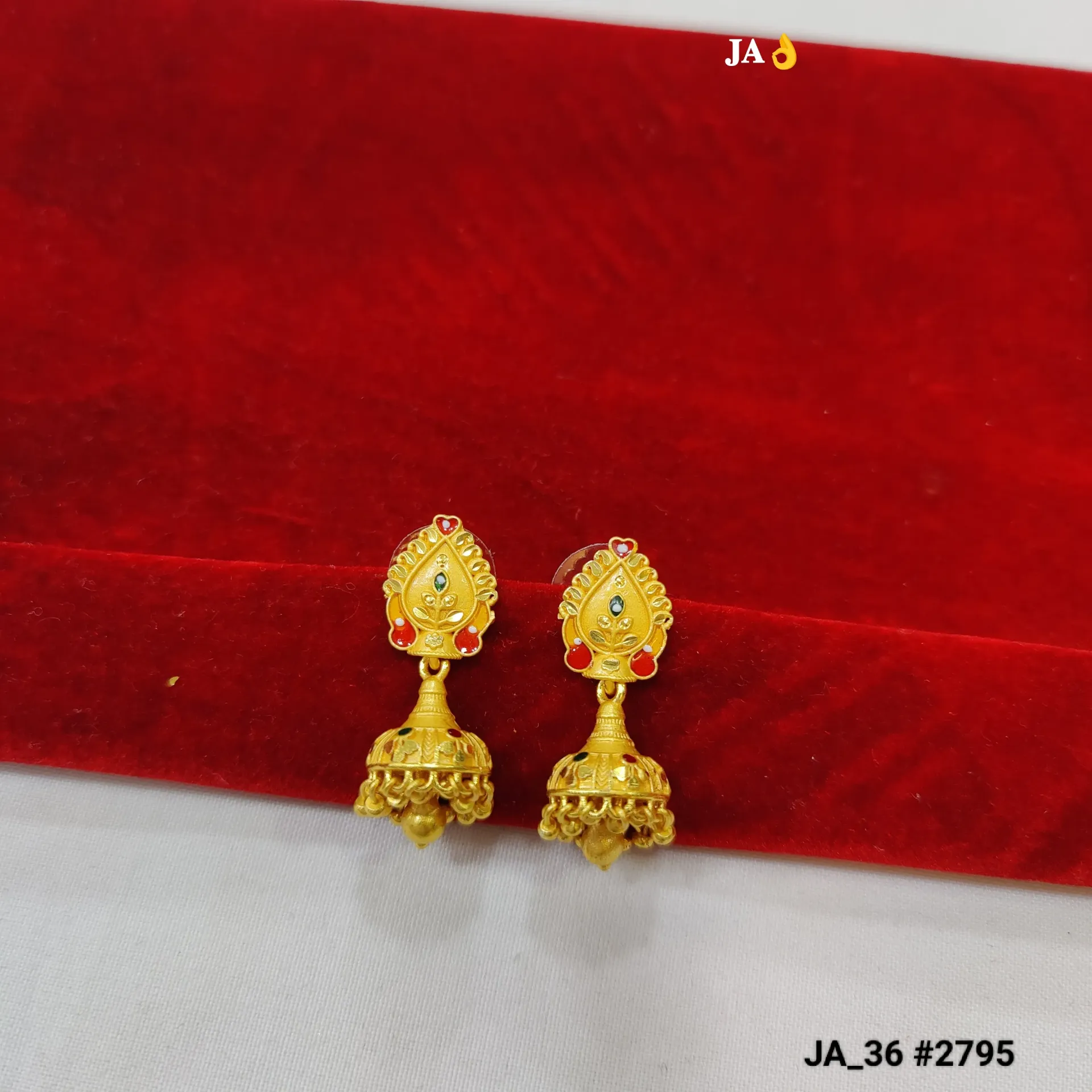 1 Gram Gold Plated Traditional Stone Studded Jhumka Earrings DN-2795