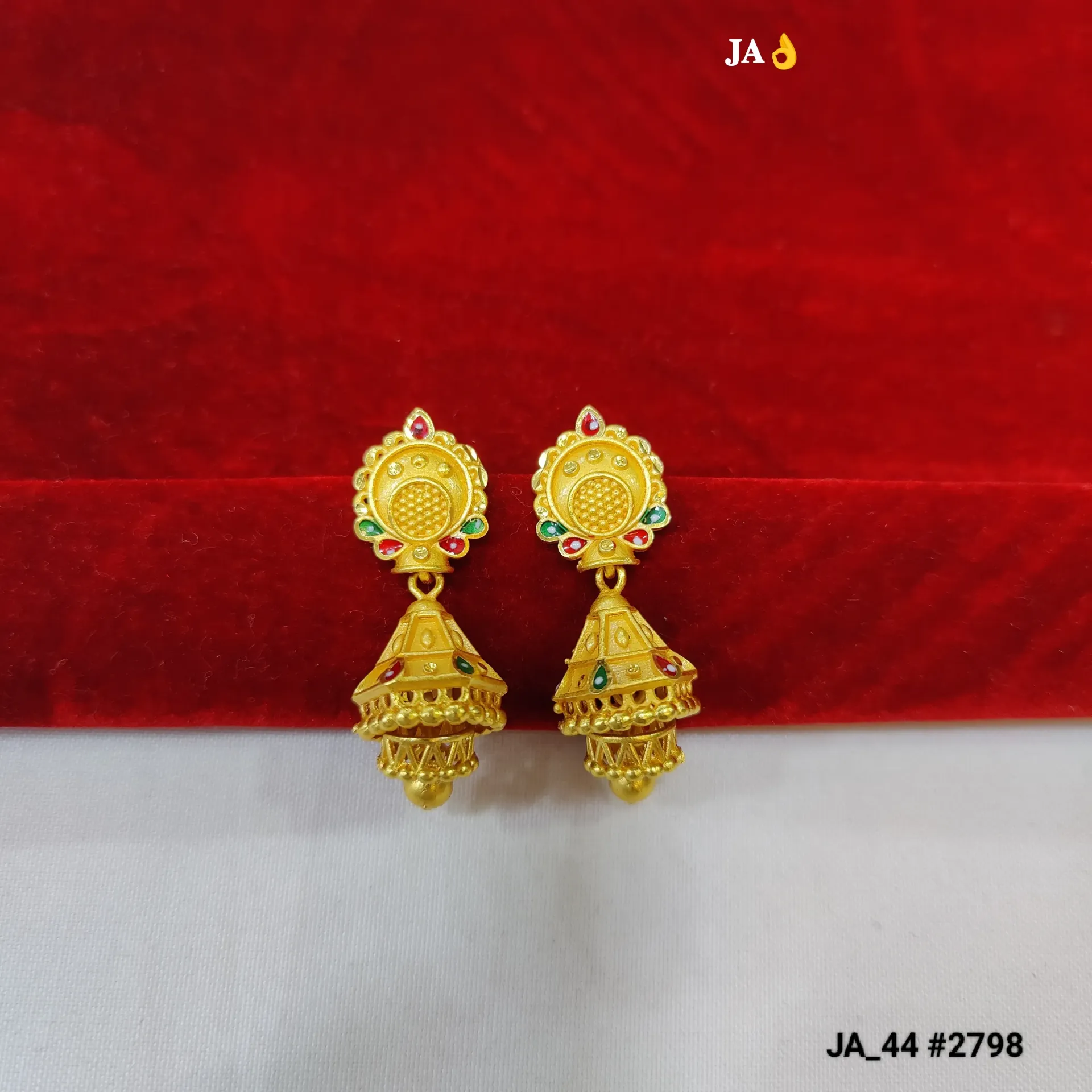 1 Gram Gold Plated Traditional Multi-Color Designer Jhumka Earrings DN-2798