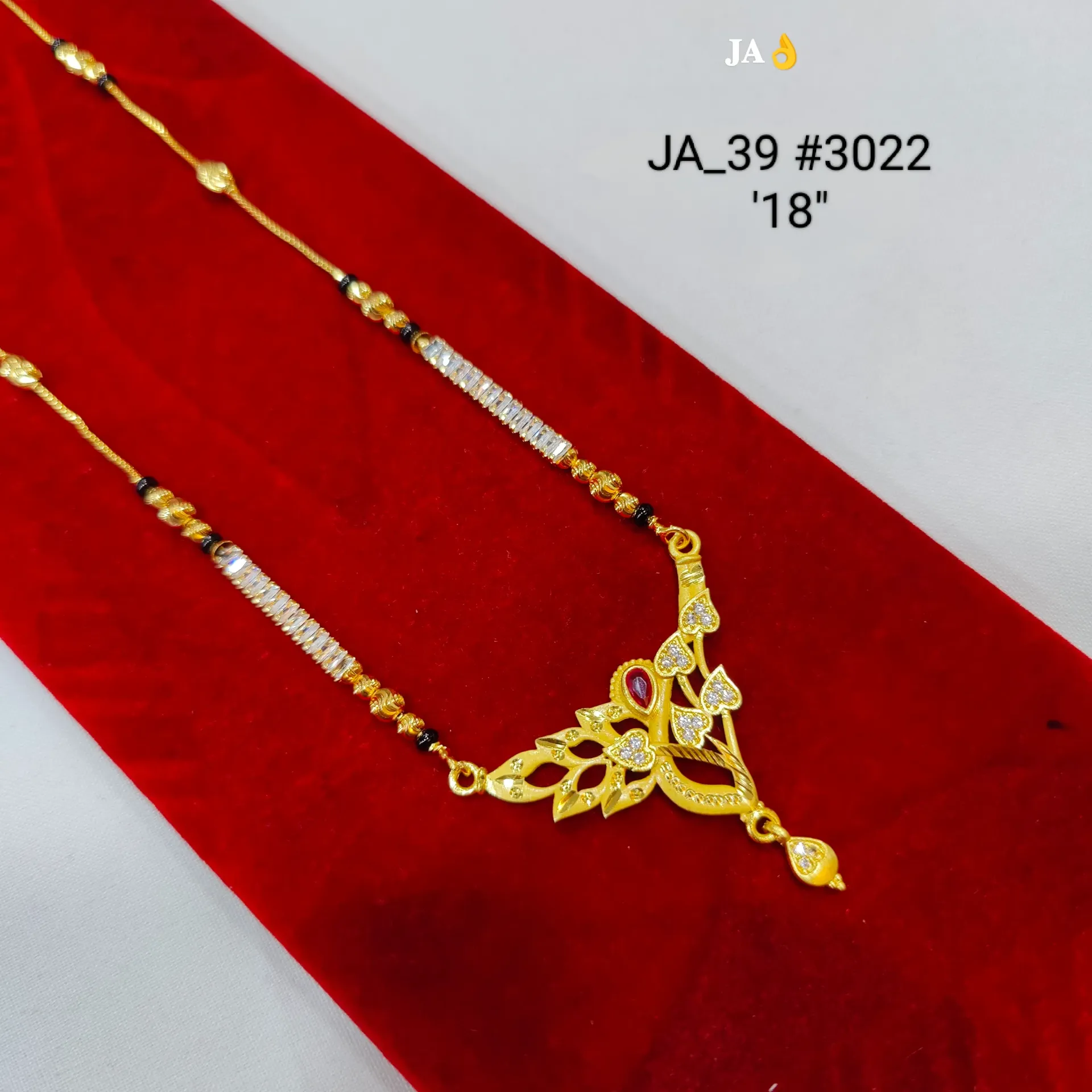 1 Gram Gold Plated CZ Studded Heart Vine Designer Mangalsutra Pendant Chain DN-3022