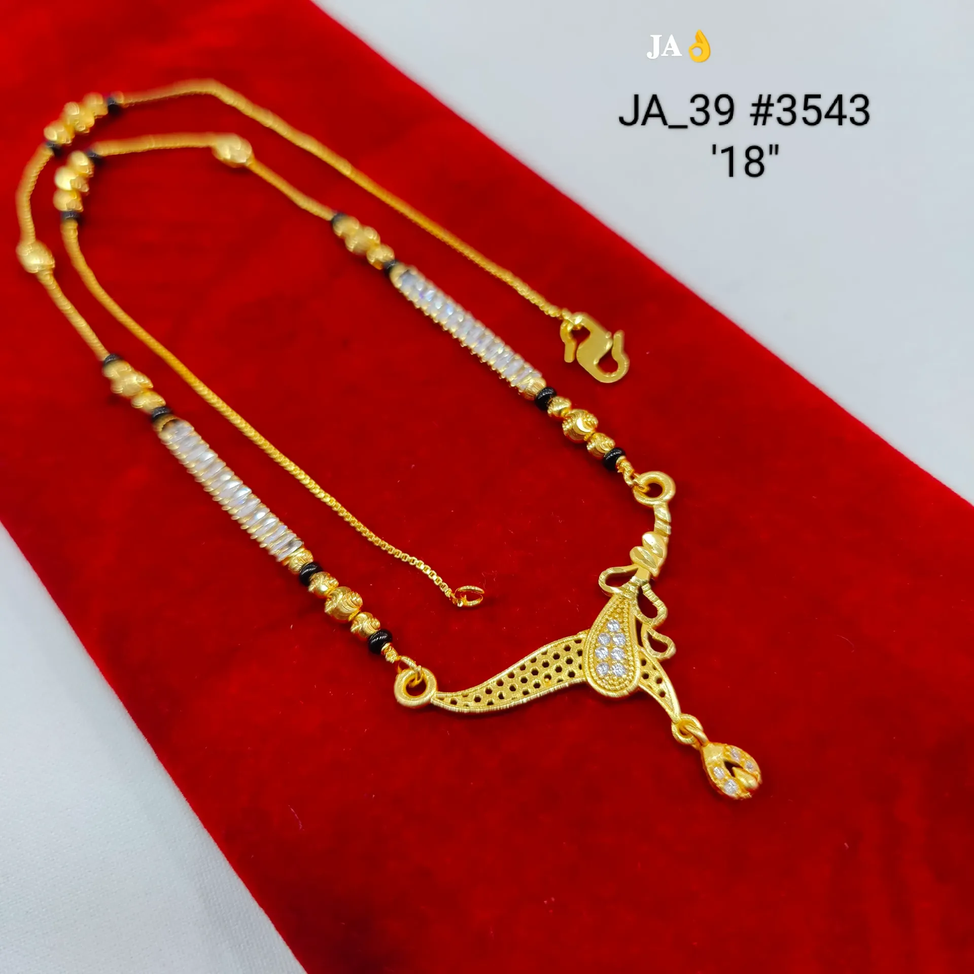 1 Gram Gold Plated CZ Studded Minimal Designer Mangalsutra Pendant Chain DN-3543
