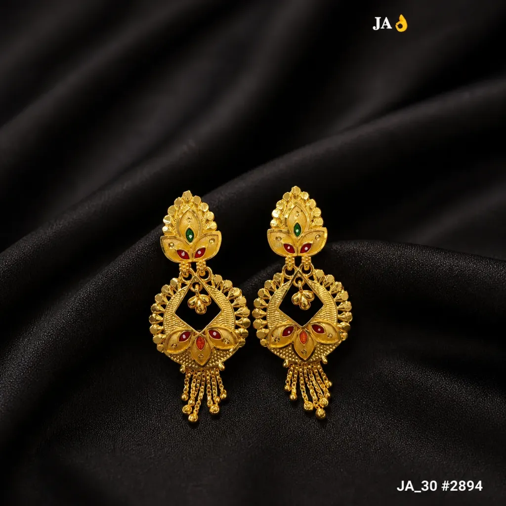 1 Gram Gold Plated Traditional Designer Peacock Style Drop Earrings DN-2894