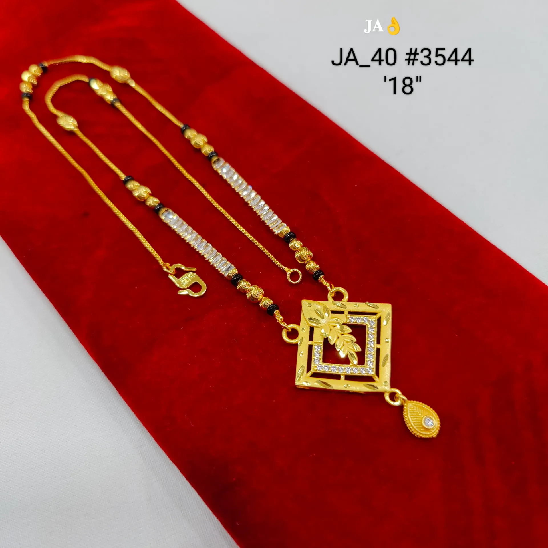 1 Gram Gold Plated CZ Studded Square Leaf Designer Mangalsutra Pendant Chain DN-3544