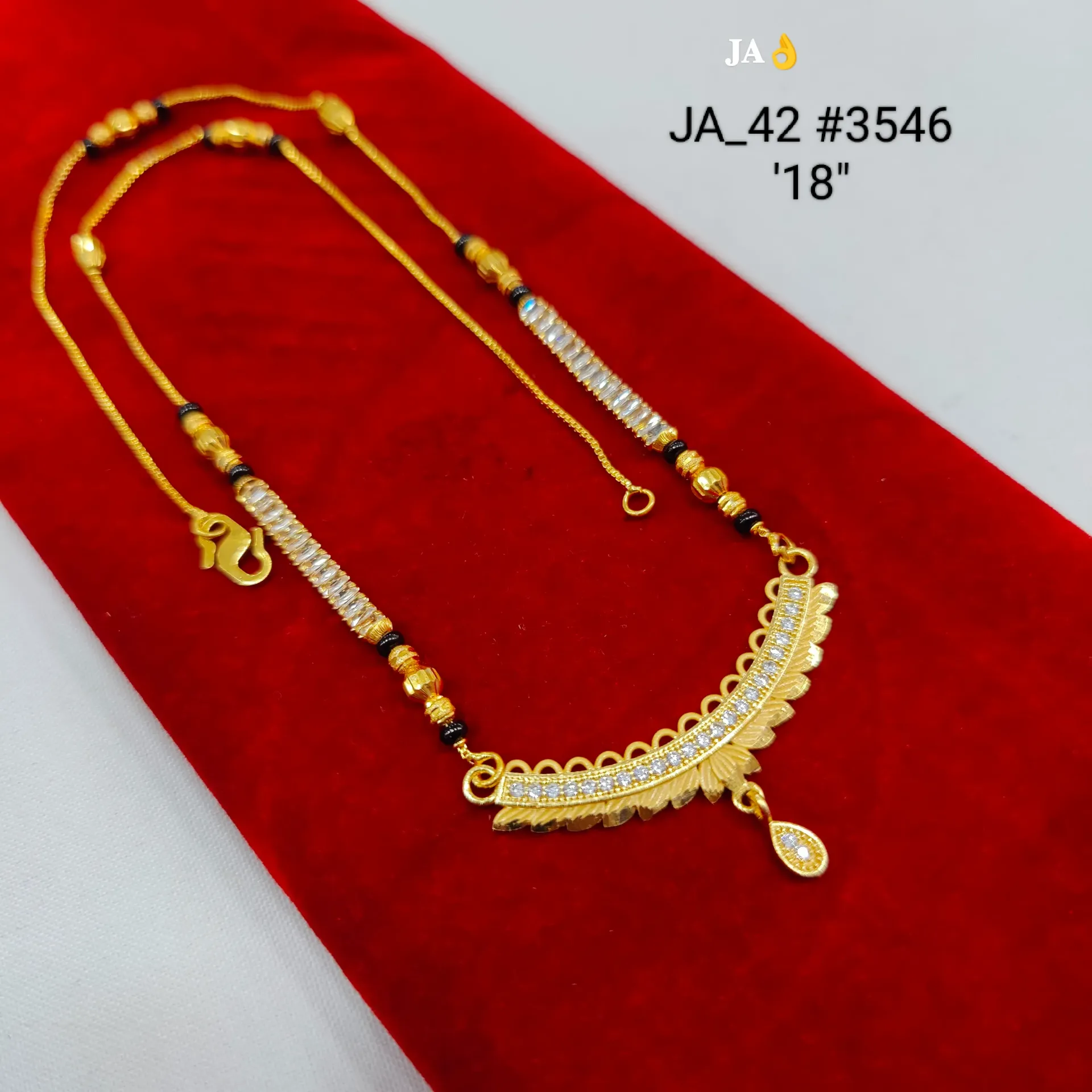 1 Gram Gold Plated CZ Studded Leaf Curve Designer Mangalsutra Pendant Chain DN-3546