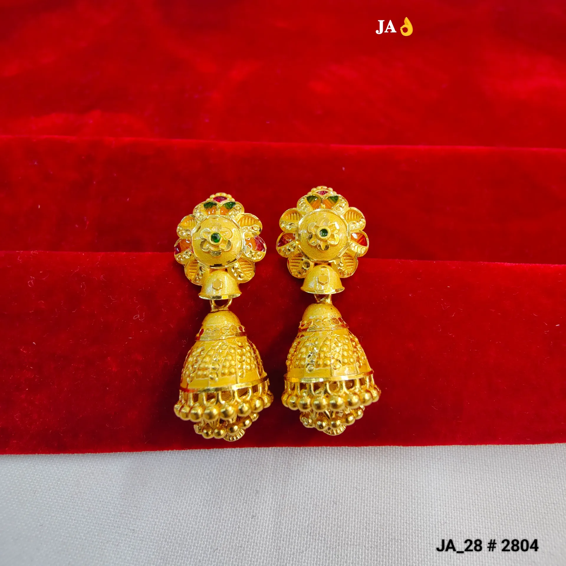 1 Gram Gold Plated Floral Designer Jhumka Earrings DN-2804