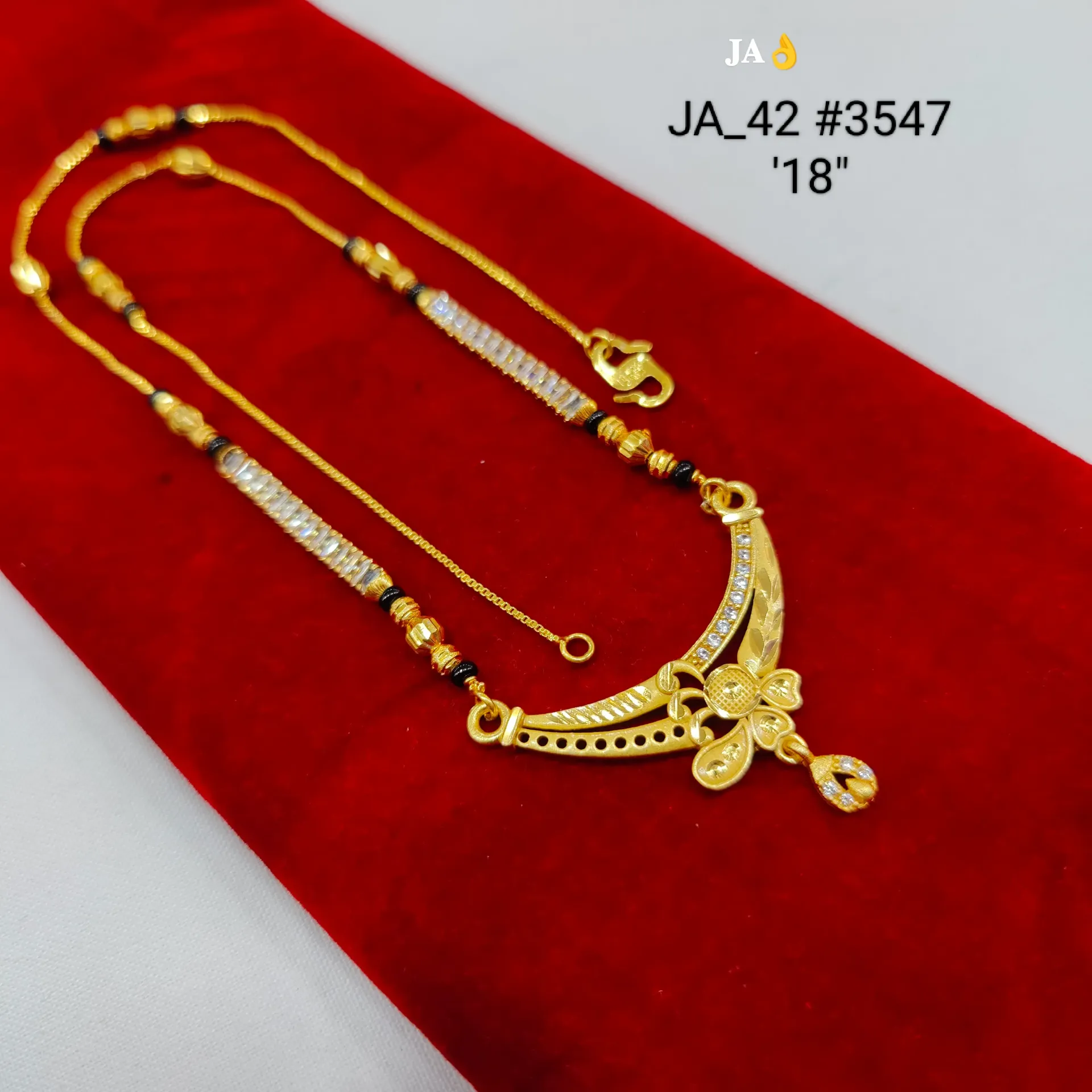 1 Gram Gold Plated CZ Studded Floral Curve Designer Mangalsutra Pendant Chain DN-3547