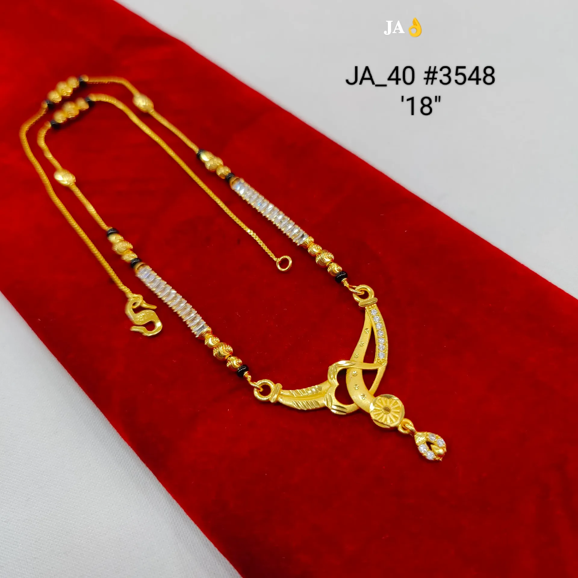 1 Gram Gold Plated CZ Studded Twist Curve Designer Mangalsutra Pendant Chain DN-3548