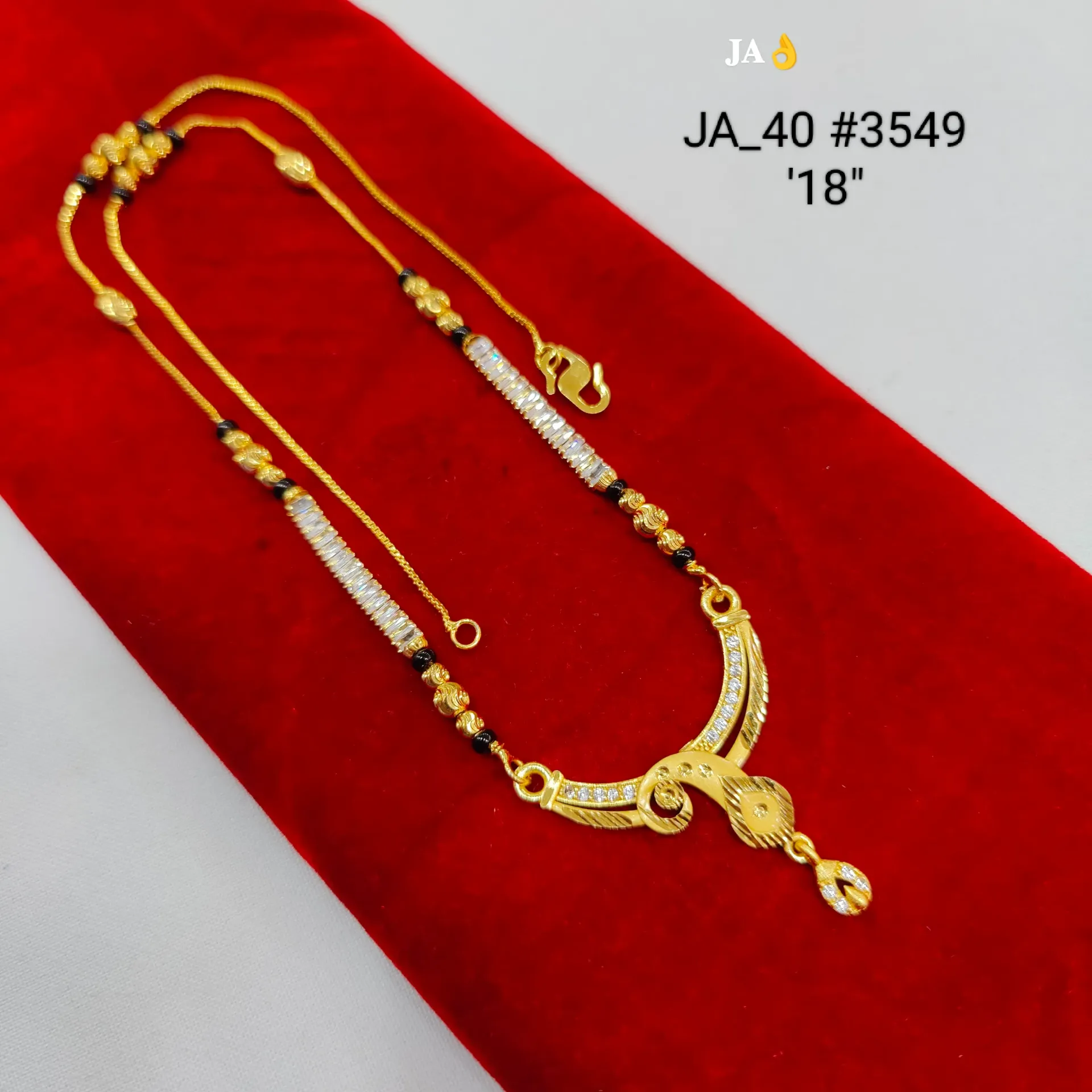 1 Gram Gold Plated CZ Studded Scroll Curve Designer Mangalsutra Pendant Chain DN-3549