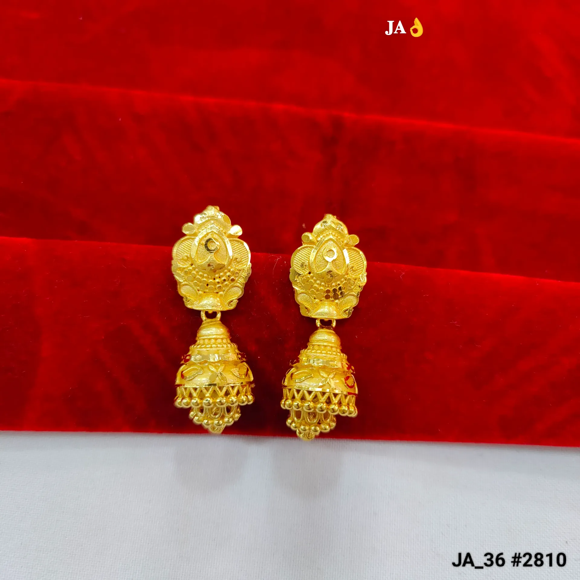 1 Gram Gold Plated Traditional Embossed Jhumka Earrings DN-2810