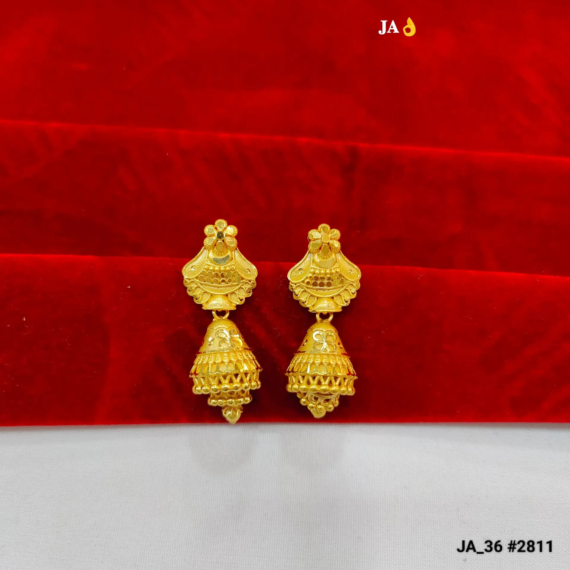 1 Gram Gold Plated Floral Traditional Jhumka Earrings DN-2811