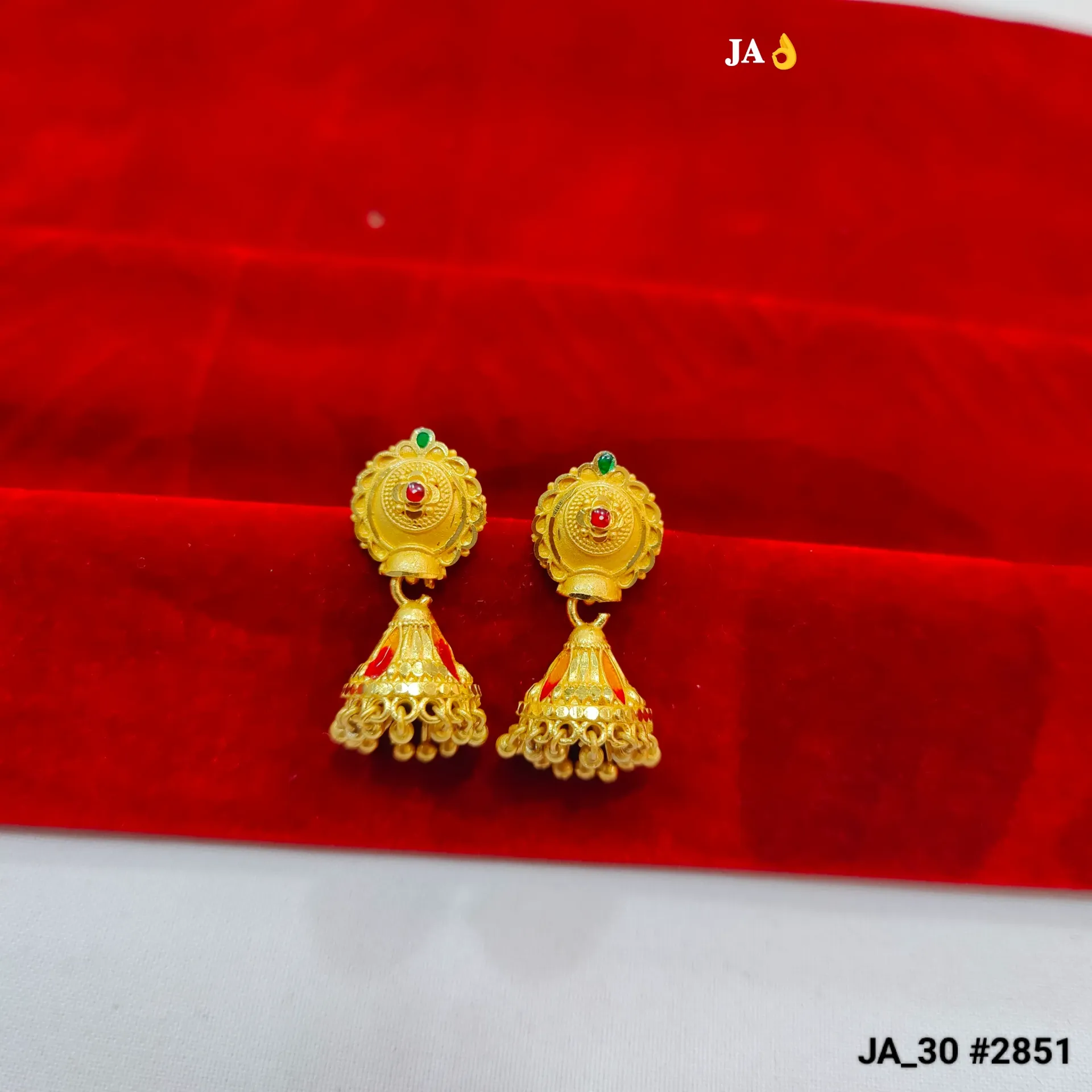 1 Gram Gold Plated Traditional Stone Studded Jhumka Earrings DN-2851