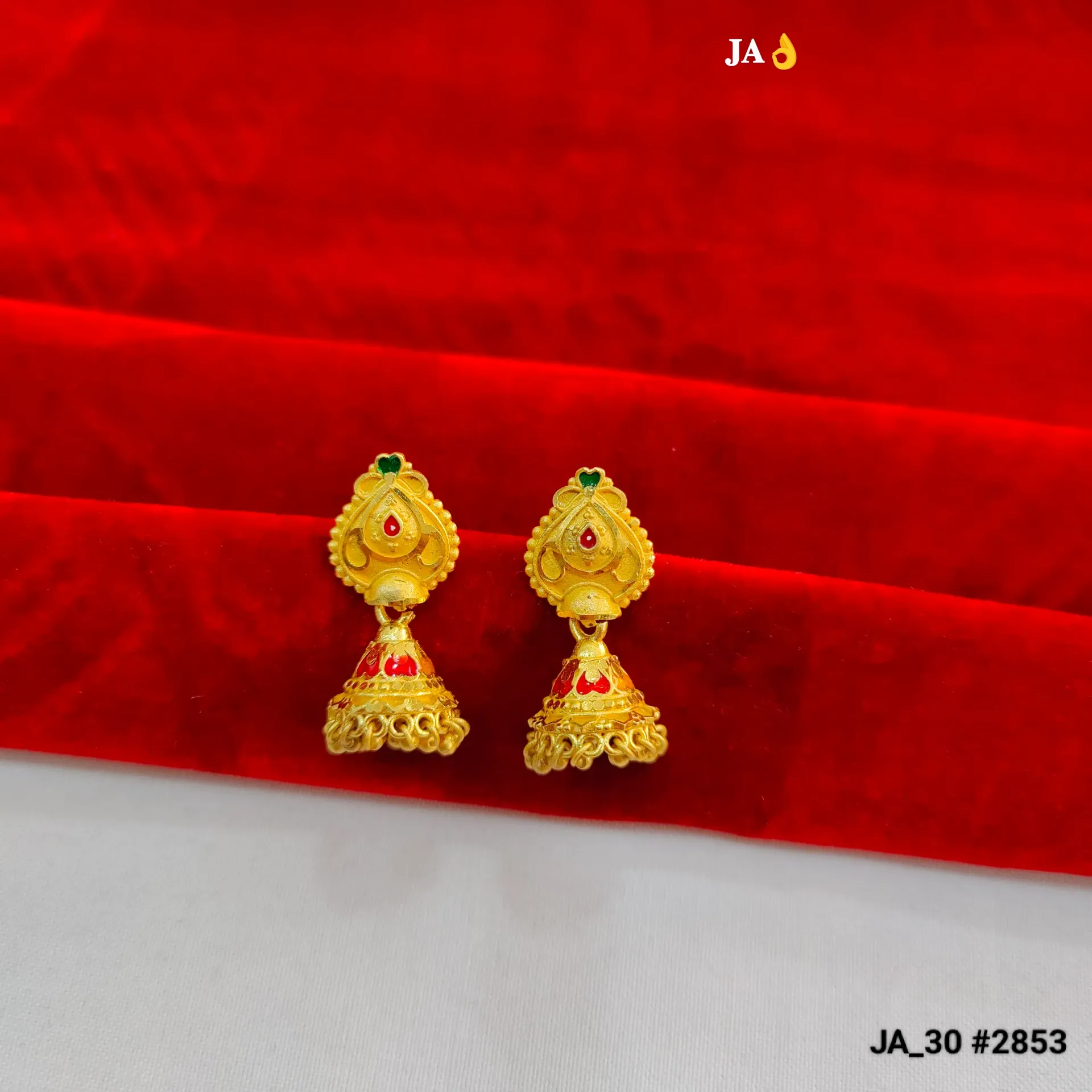 1 Gram Gold Plated Traditional Leaf Design Jhumka Earrings DN-2853