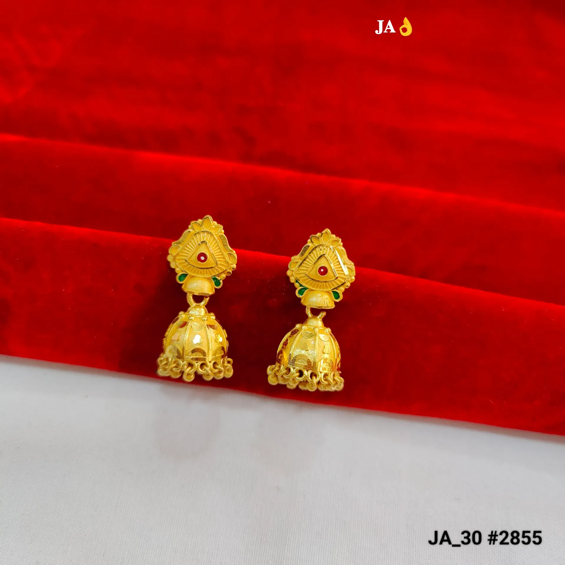 1 Gram Gold Plated Triangle Motif Jhumka Earrings DN-2855
