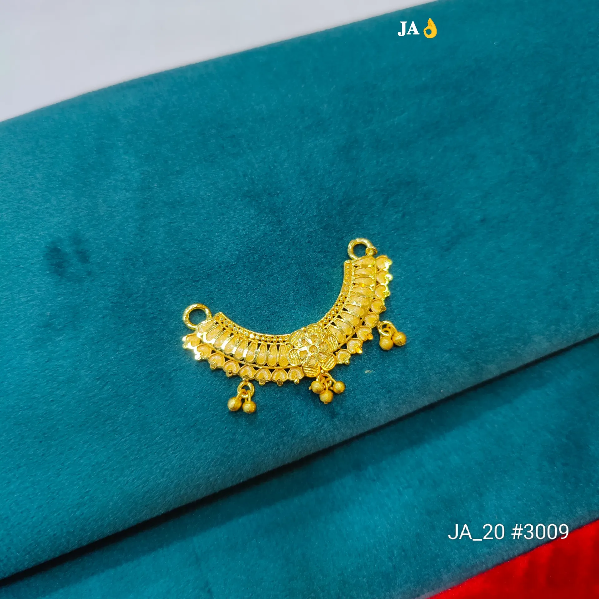 Traditional Gold Plated Curved Floral Mangalsutra Pendant with Dangling Beads DN-3009