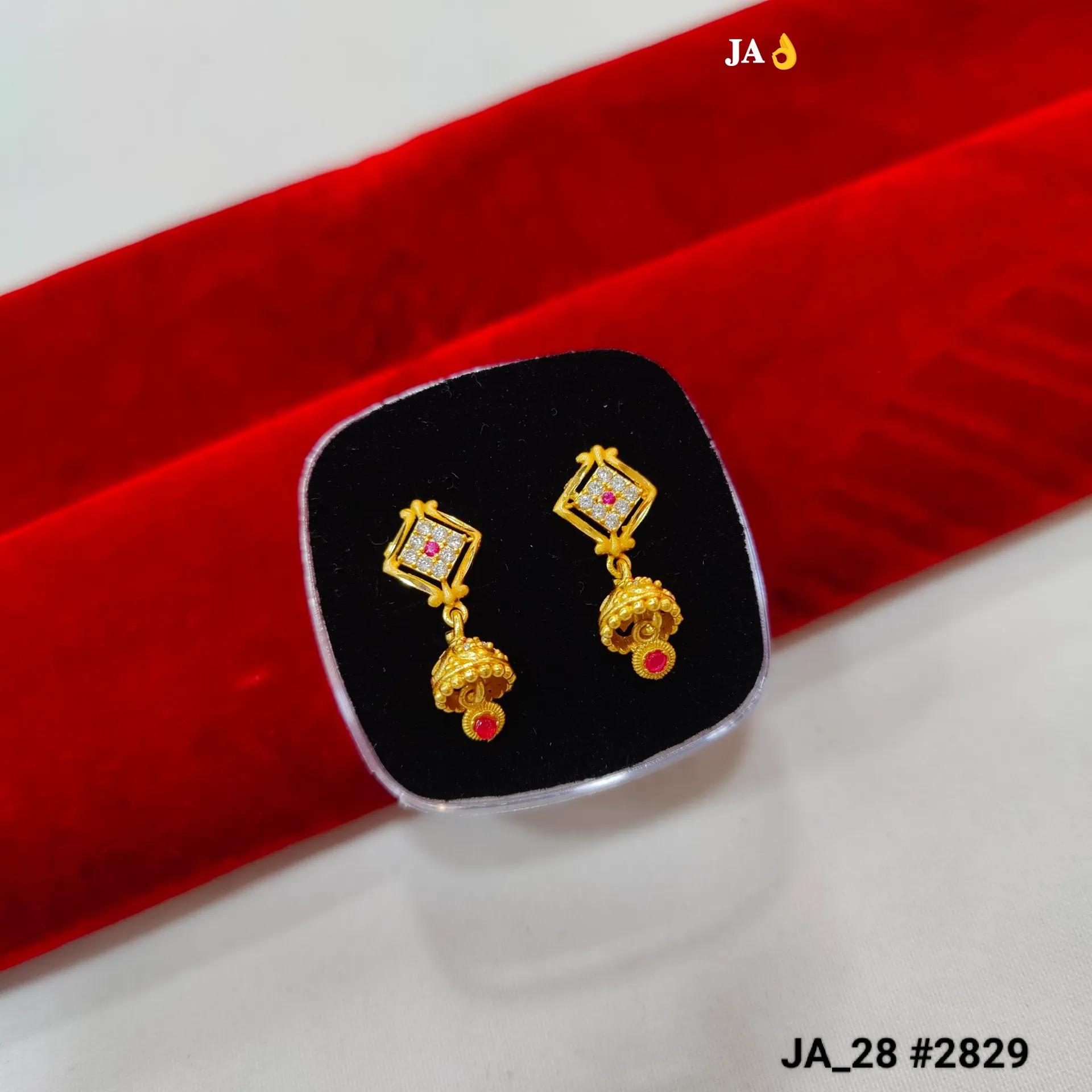 1 Gram Gold Plated Square Stone Mini Jhumka Earrings DN-2829