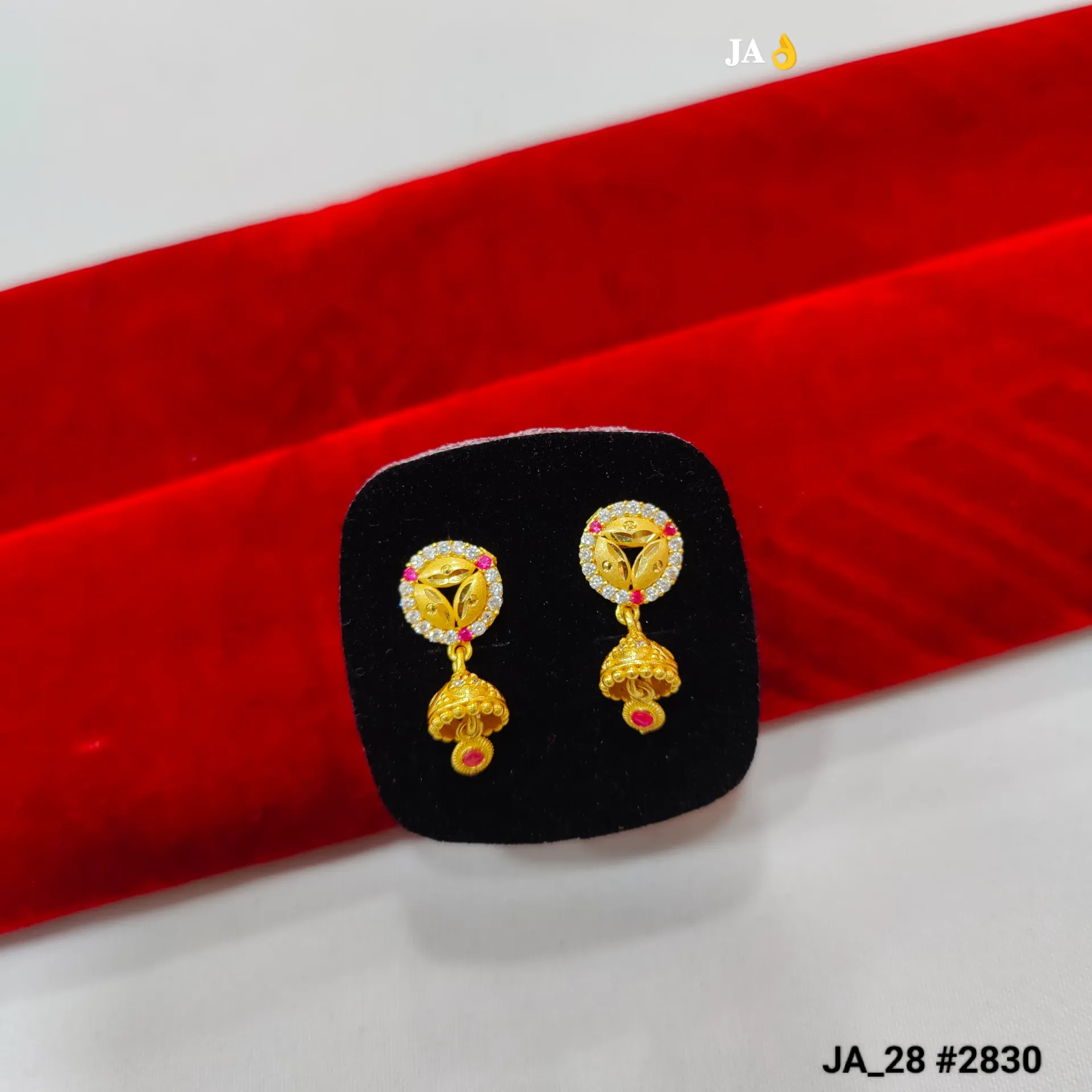 1 Gram Gold Plated Floral Stone Mini Jhumka Earrings DN-2830