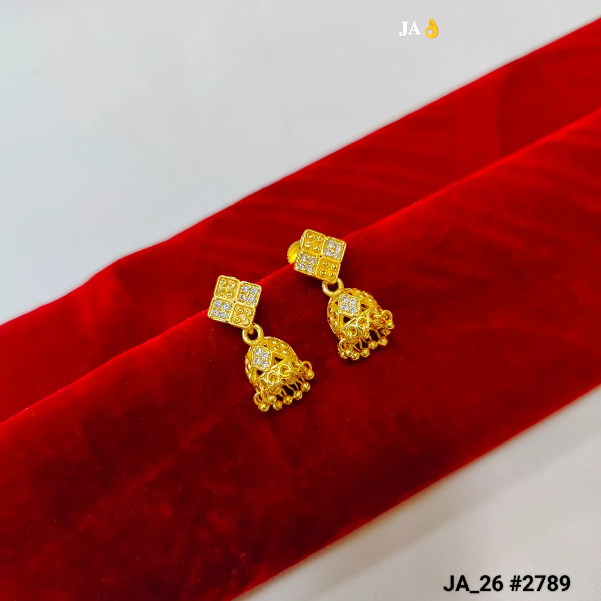 1 Gram Gold Plated Studded Jhumka Style Drop Earrings DN-2789