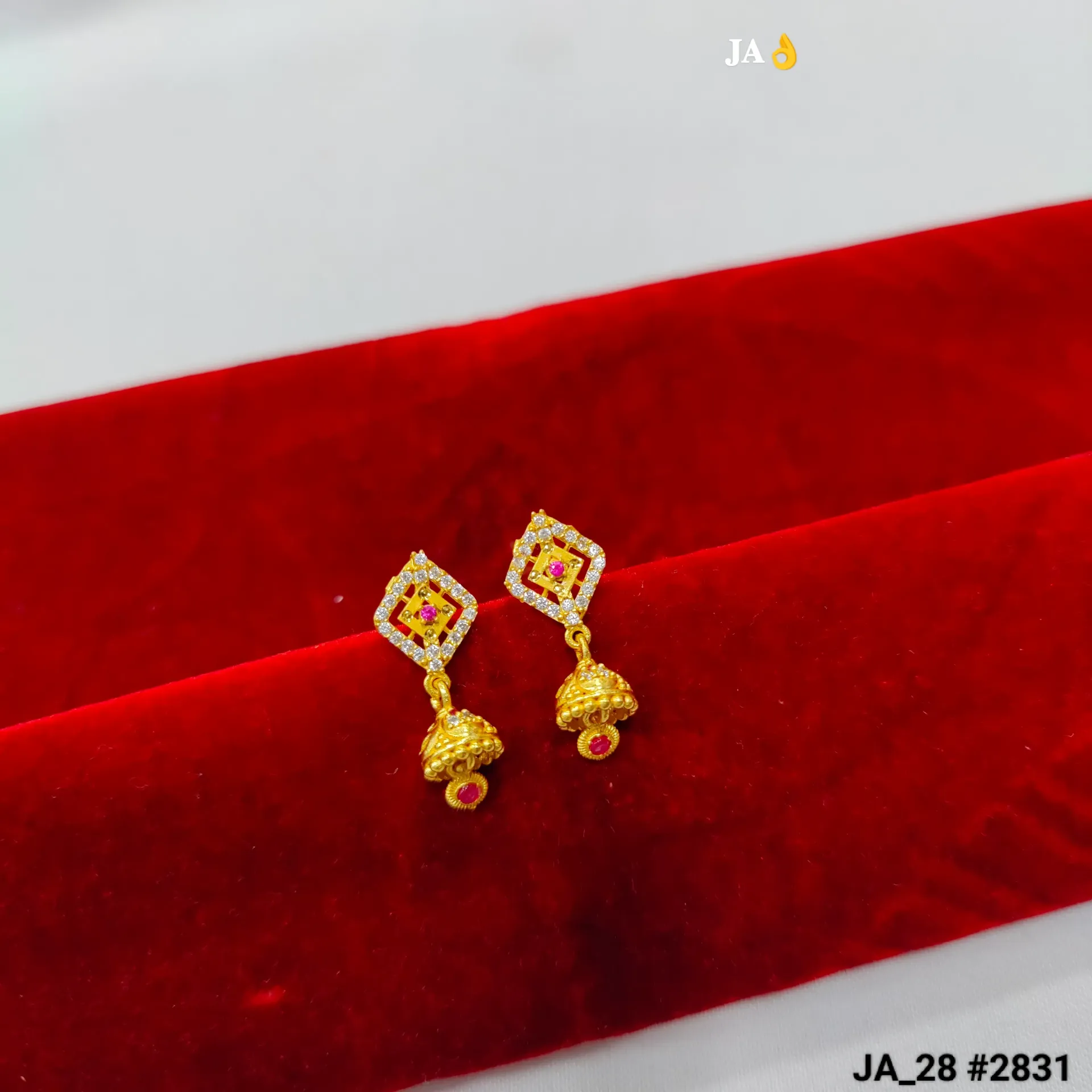 1 Gram Gold Plated Stone Studded Mini Jhumka Earrings DN-2831