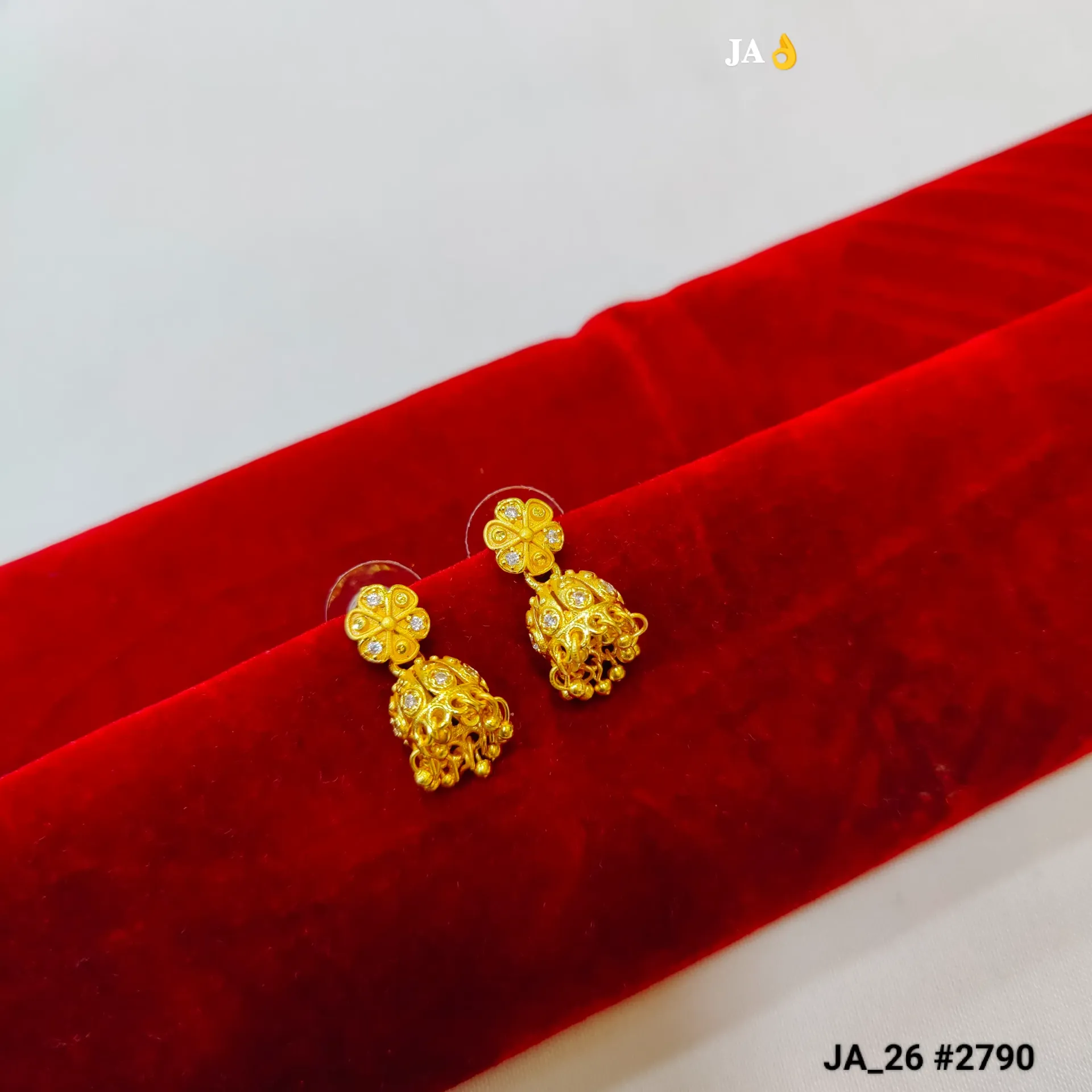 1 Gram Gold Plated Studded Floral Jhumka Drop Earrings DN-2790