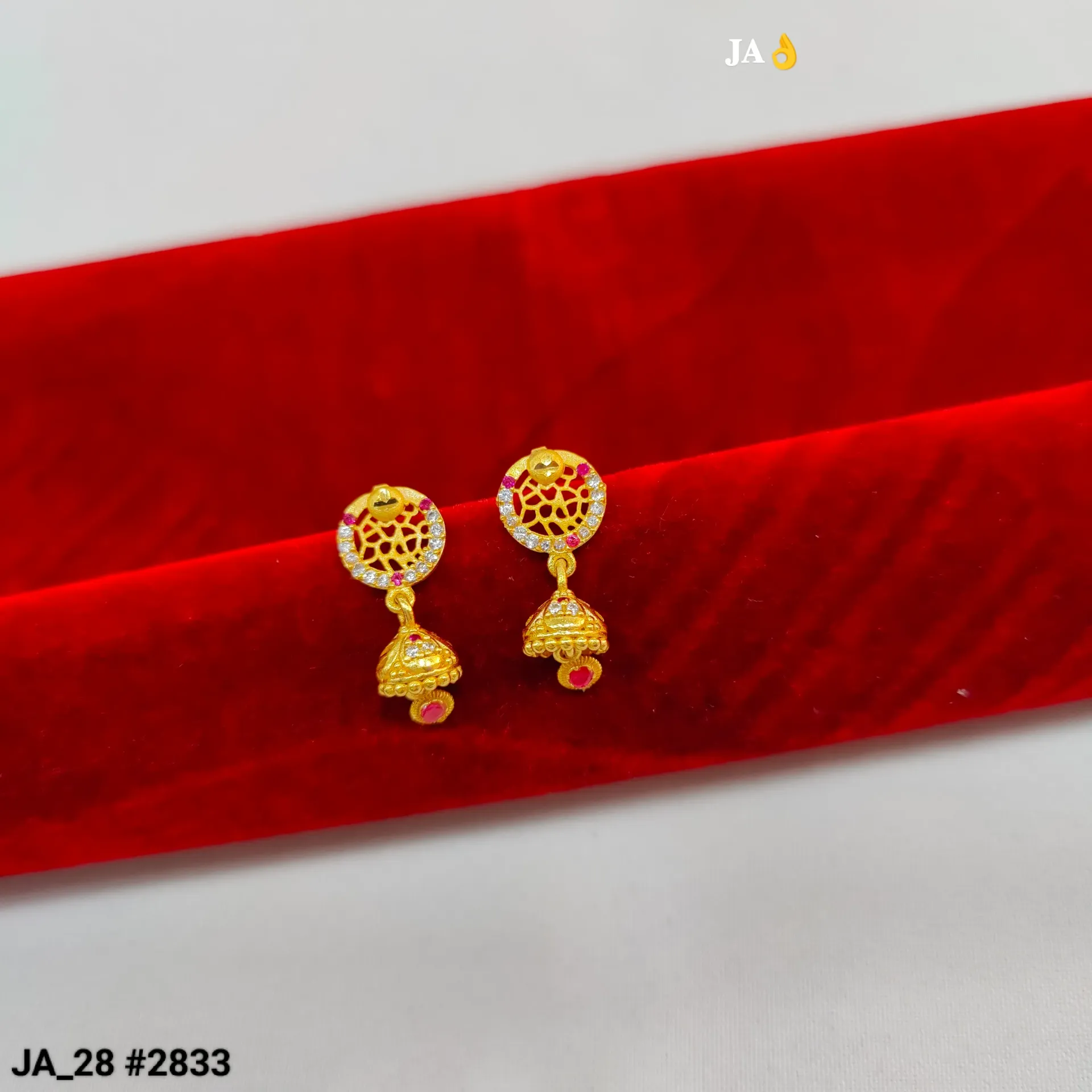 1 Gram Gold Plated Stone Studded Mini Jhumka Earrings DN-2833