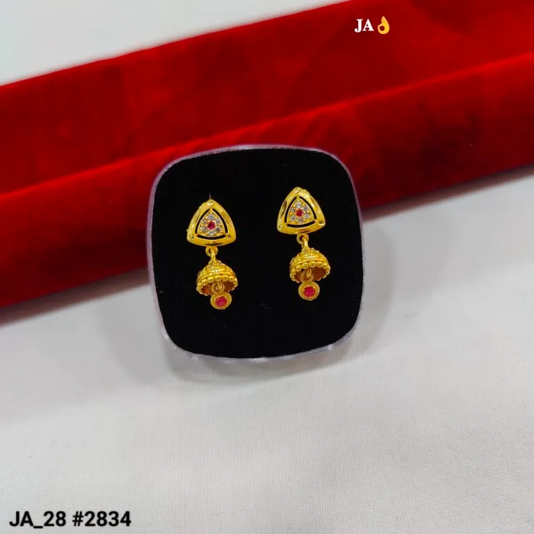 1 Gram Gold Plated Triangle Stone Studded Mini Jhumka Earrings DN-2834