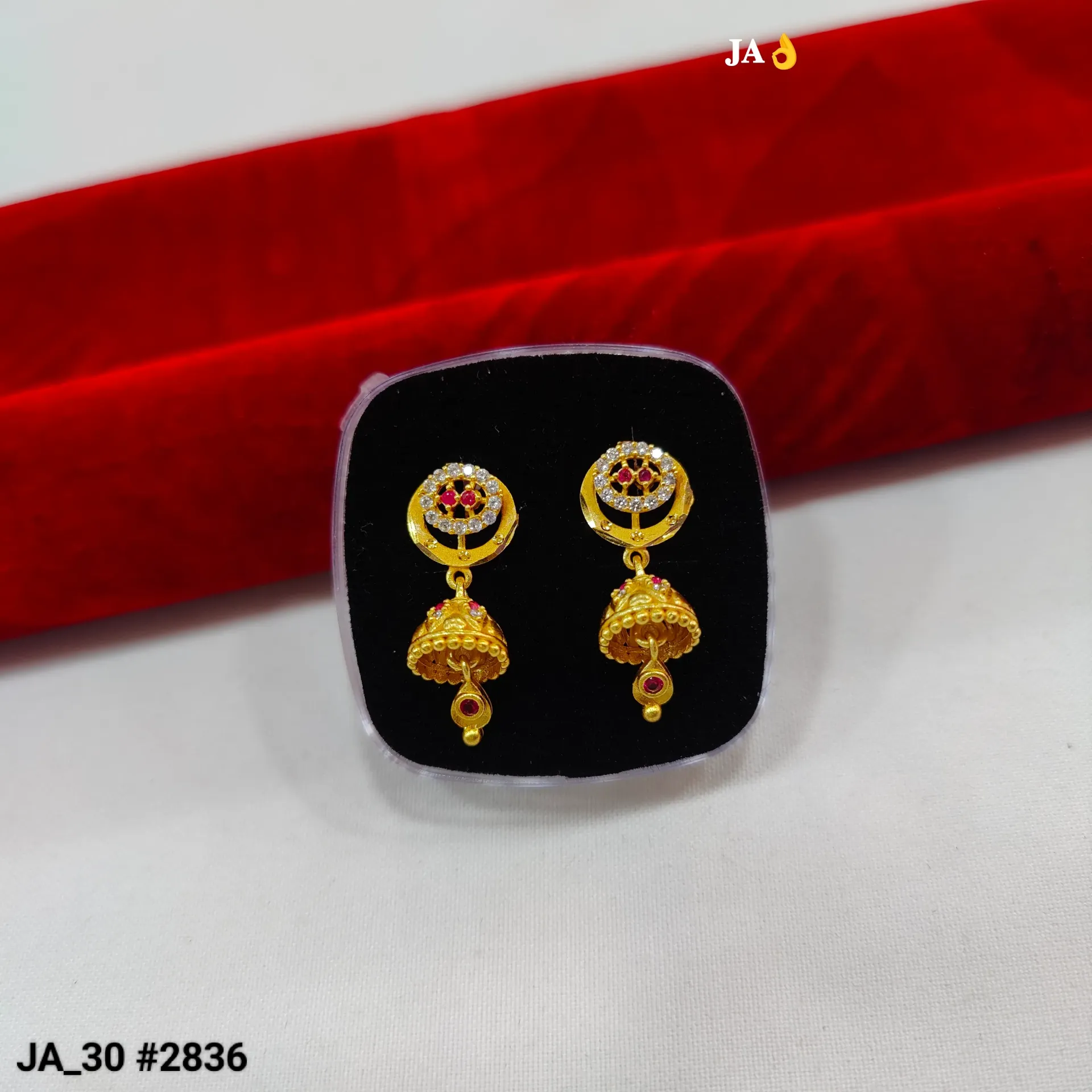 1 Gram Gold Plated Stone Studded Mini Jhumka Earrings DN-2836