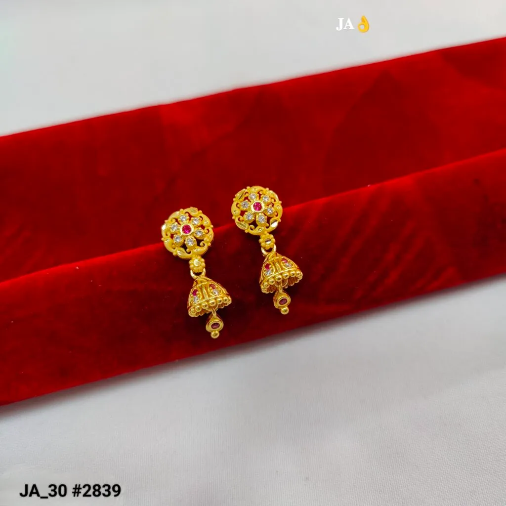 1 Gram Gold Plated Floral Stone Studded Mini Jhumka Earrings DN-2839