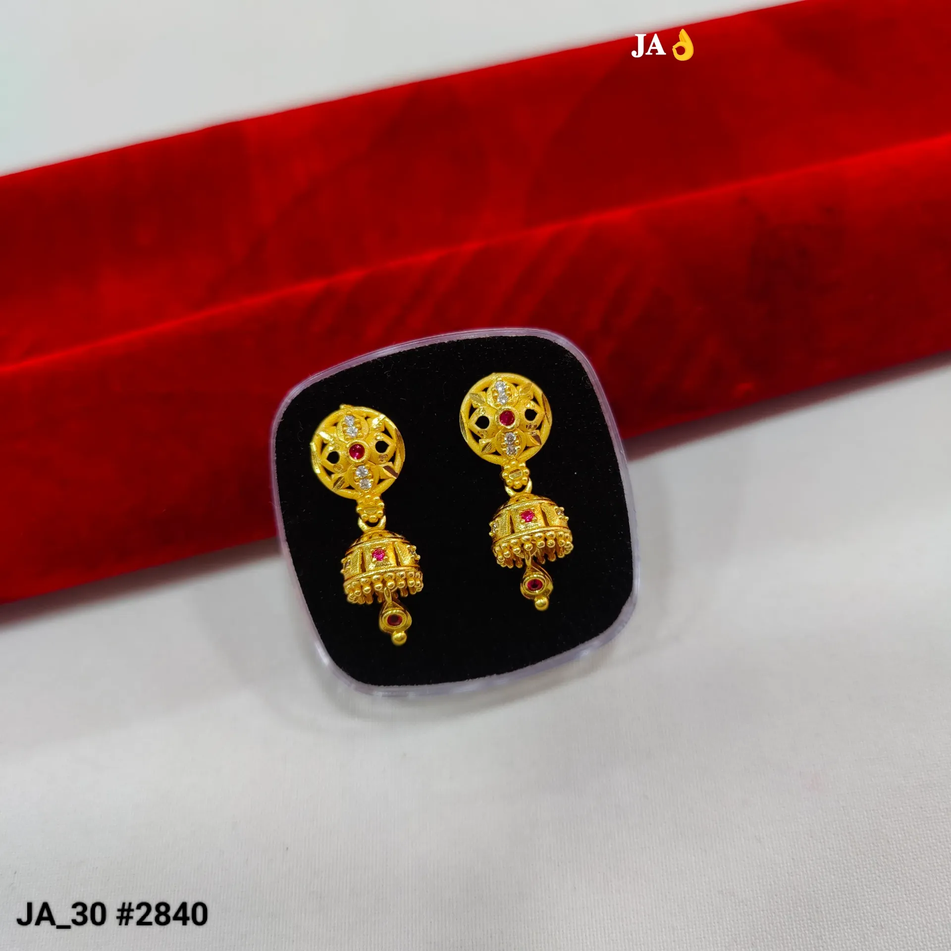 1 Gram Gold Plated Floral Stone Studded Mini Jhumka Earrings DN-2840