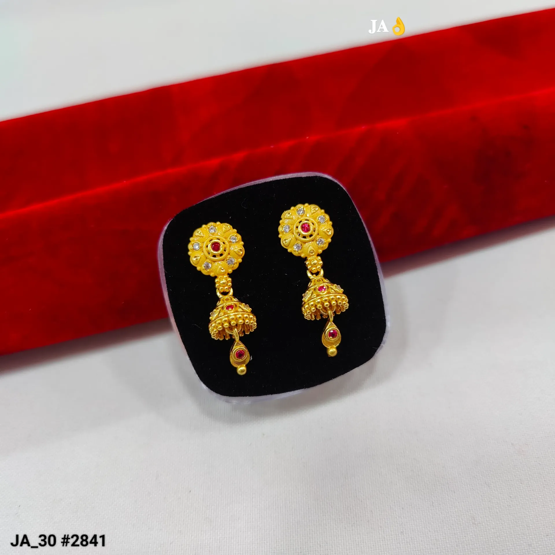 1 Gram Gold Plated Floral Stone Studded Mini Jhumka Earrings DN-2841