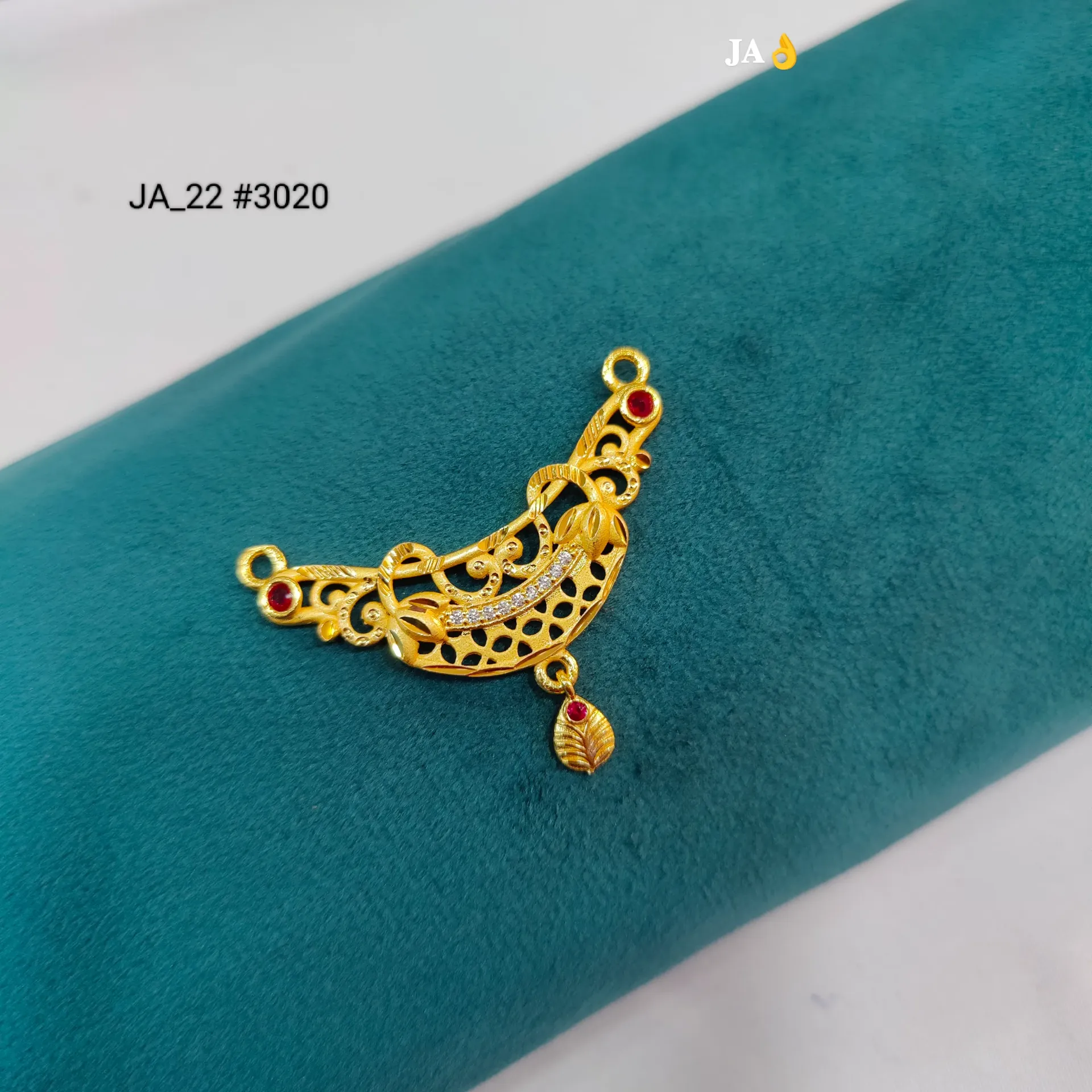 Traditional Gold Plated Stone & Ruby Accent Designer Mangalsutra Pendant DN-3020