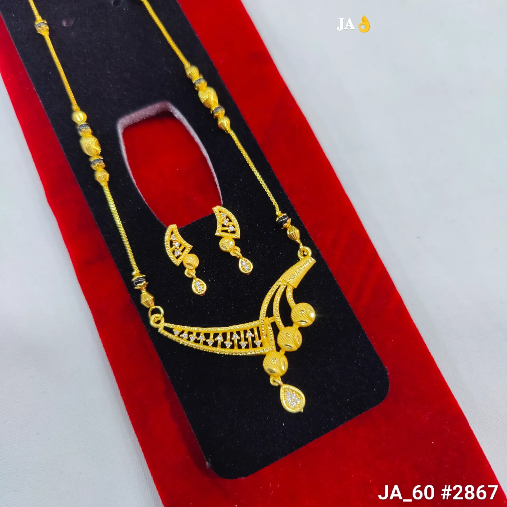1 Gram Gold Plated Designer Mangalsutra Set with Earrings DN-2867