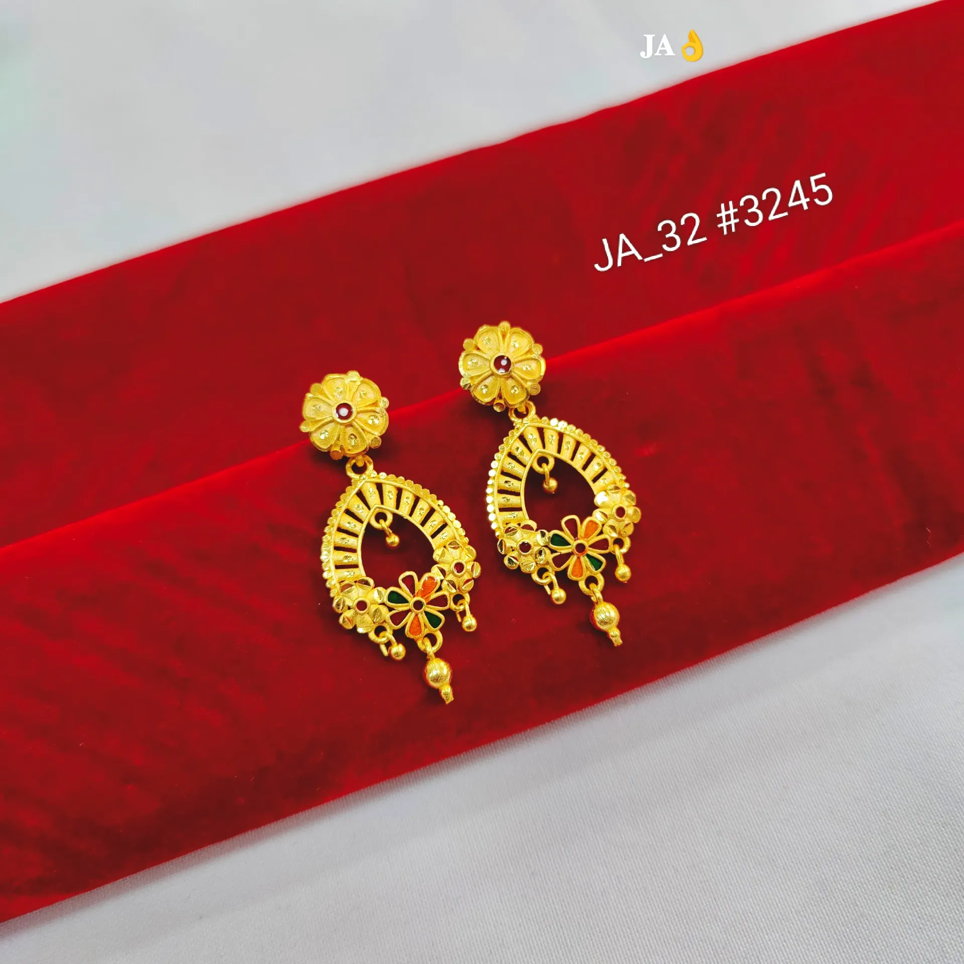 1 Gram Gold Plated Floral Meenakari Chandbali Earrings DN-3245