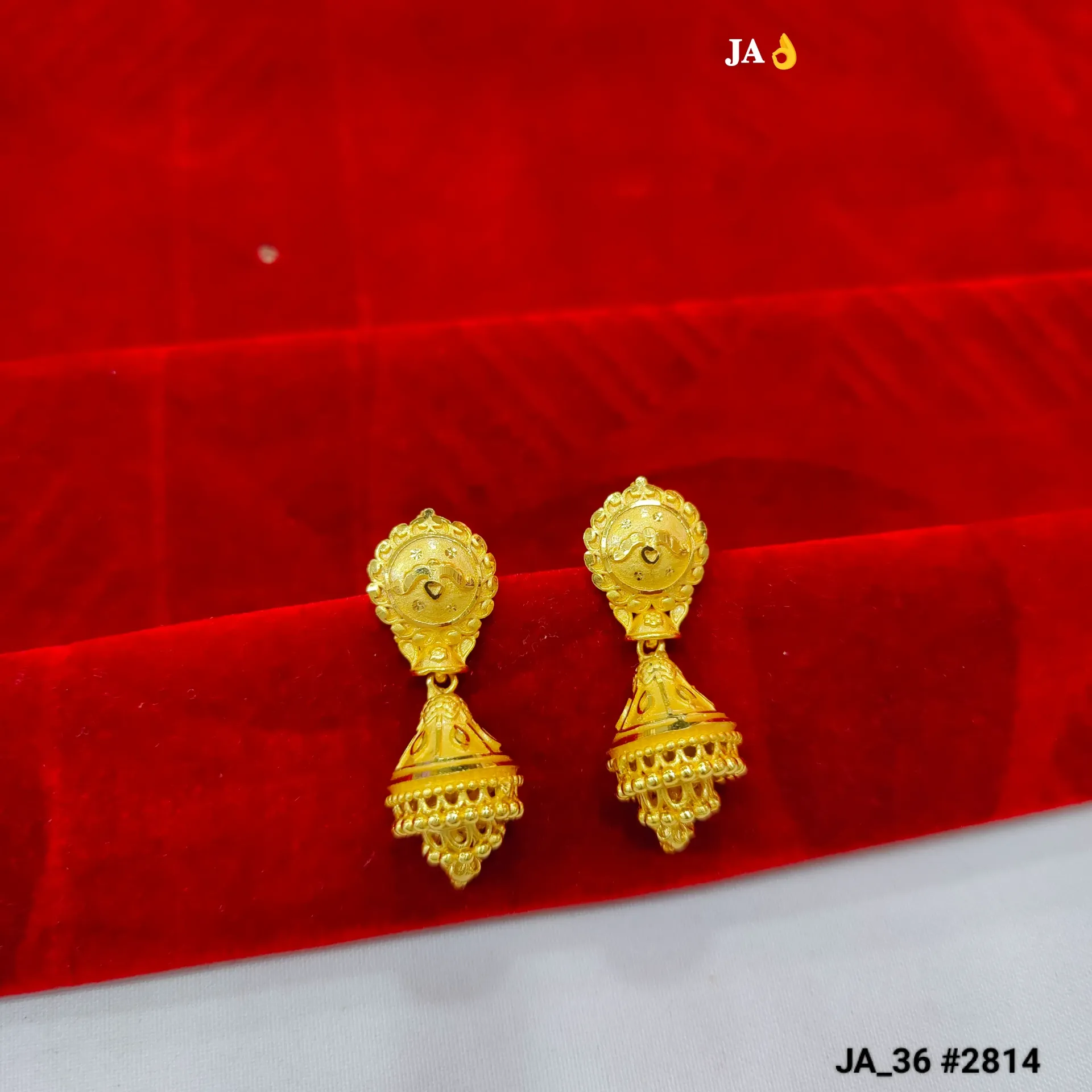 1 Gram Gold Classic Traditional Jhumka Earrings with Round Design DN-2814