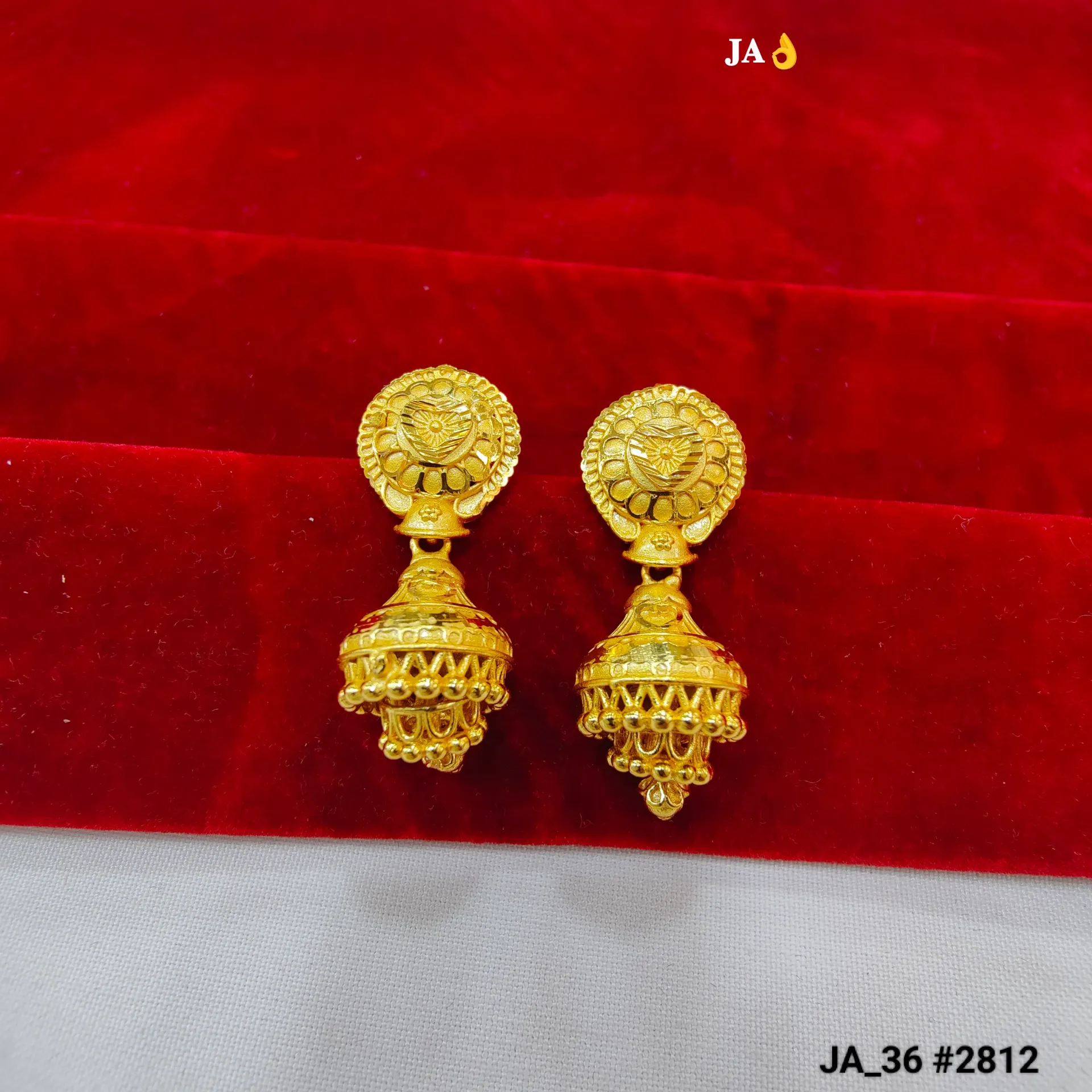 1 Gram Gold Traditional Dome Jhumka Earrings with Floral Stud Design DN-2812