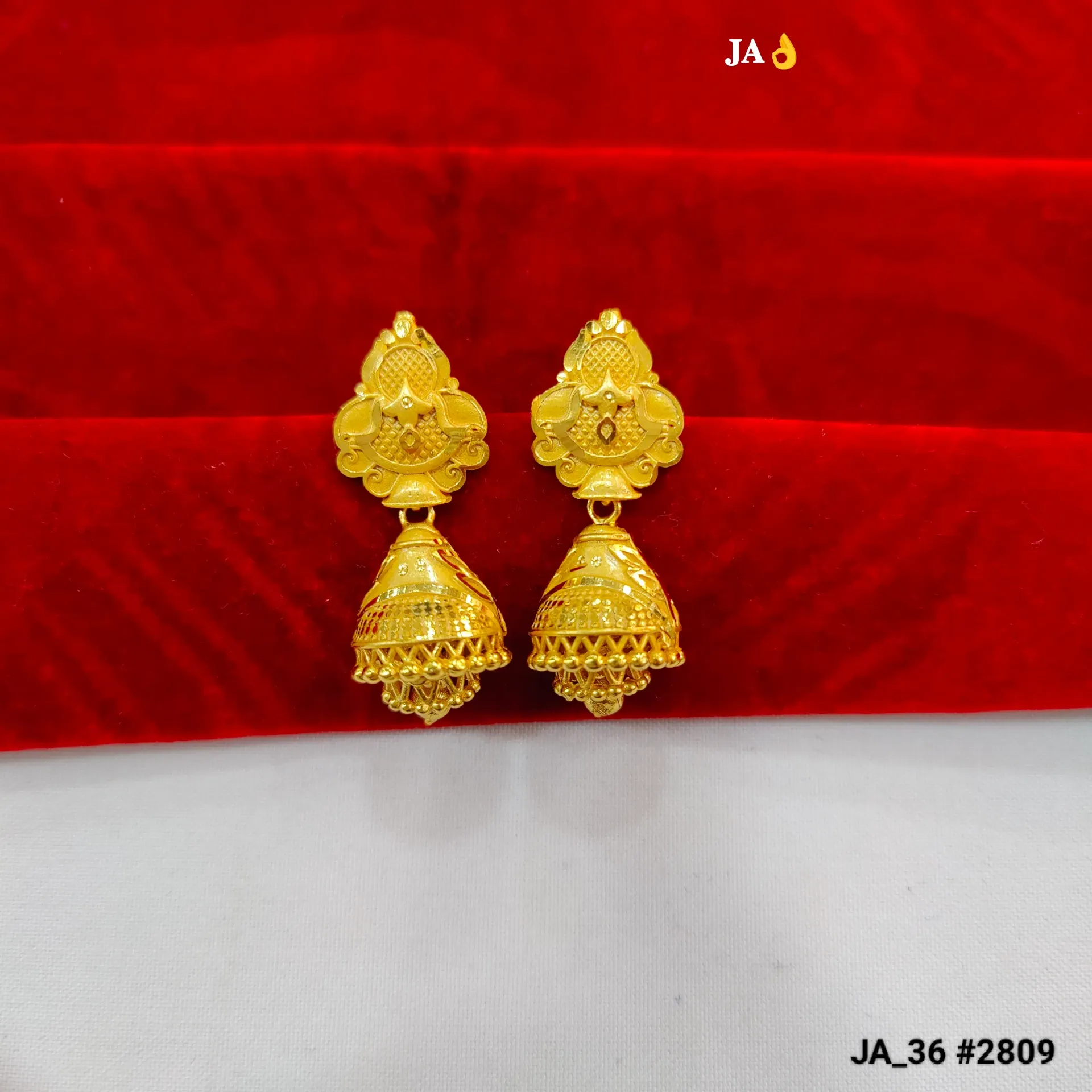 Traditional Gold Finish Dome Jhumka Earrings with Textured Designer Stud DN-2809