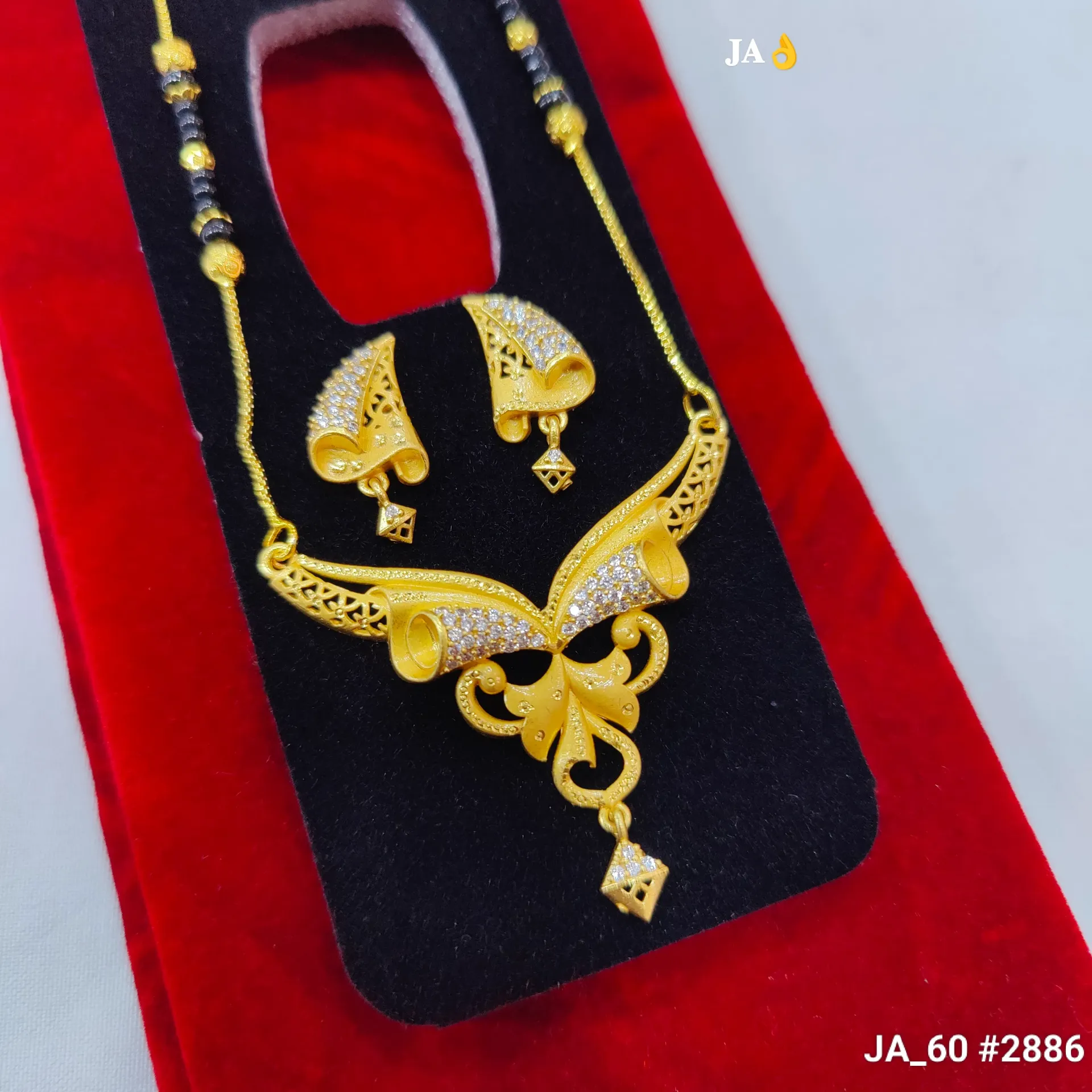 1 Gram Gold Plated Stone Studded Designer Mangalsutra Set DN-2886