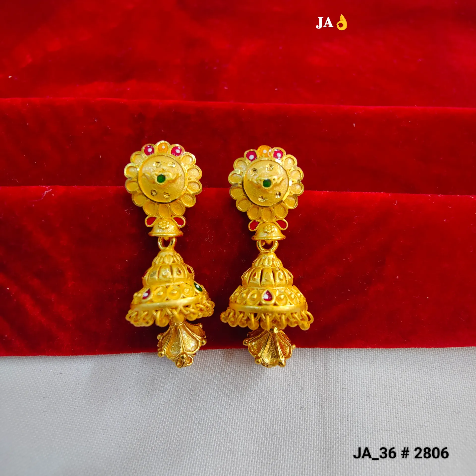 Traditional Gold Finish Floral Multicolor Jhumka Earrings with Antique Detailing DN-2806