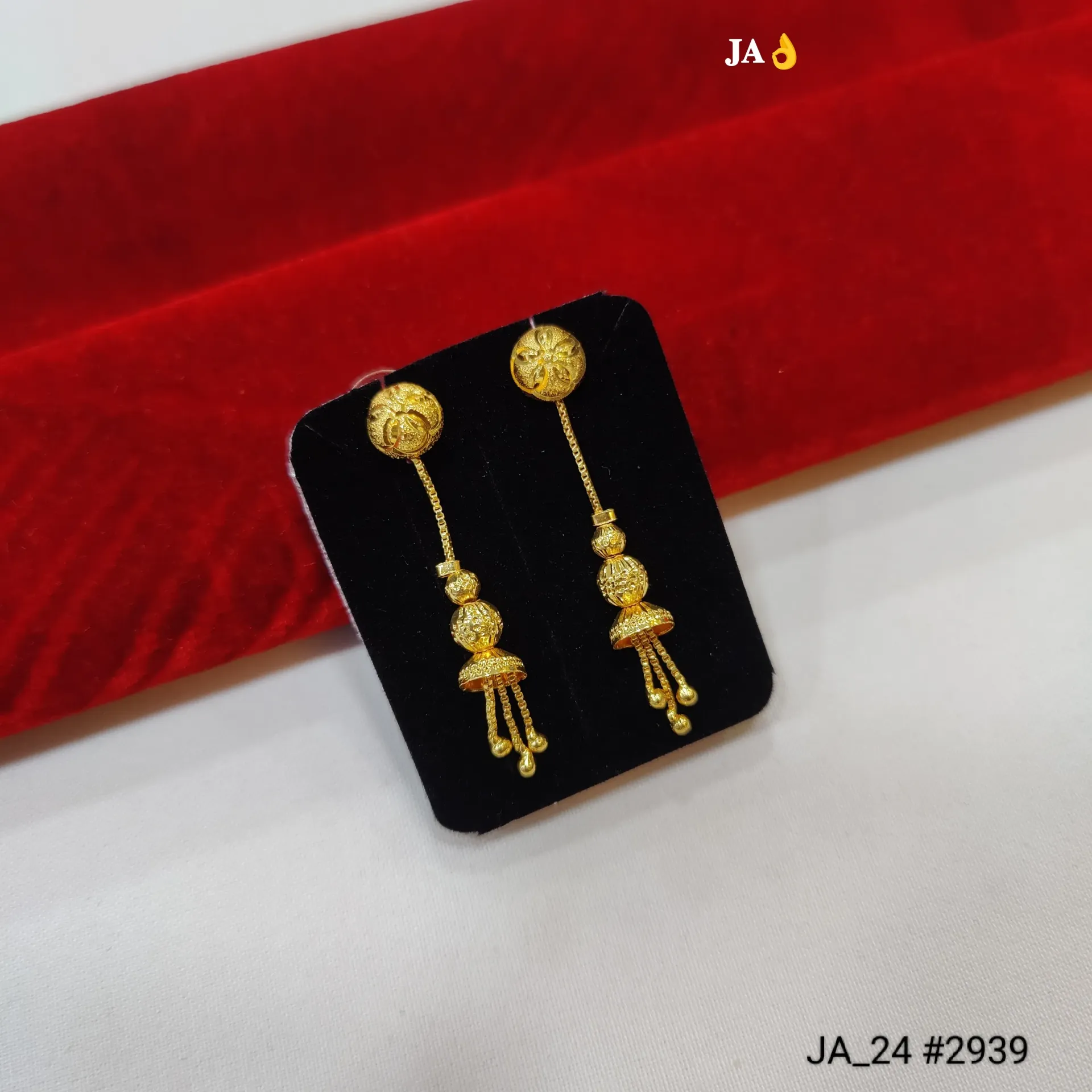 Traditional Gold Plated Floral Stud Bead Bell Drop Earrings DN-2939