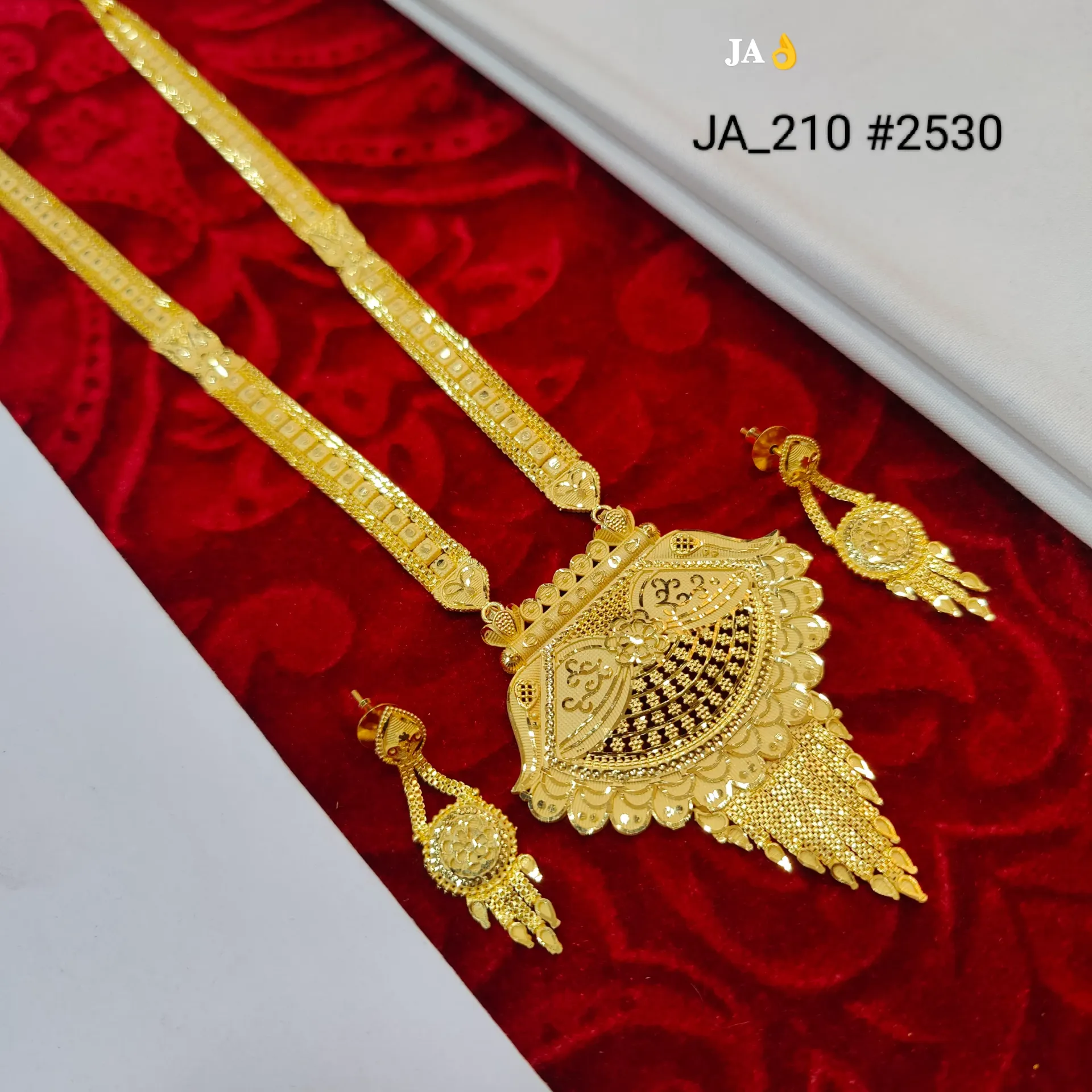 1 Gram Gold Plated Royal Cutwork Traditional Necklace Set With Earring DN-2530