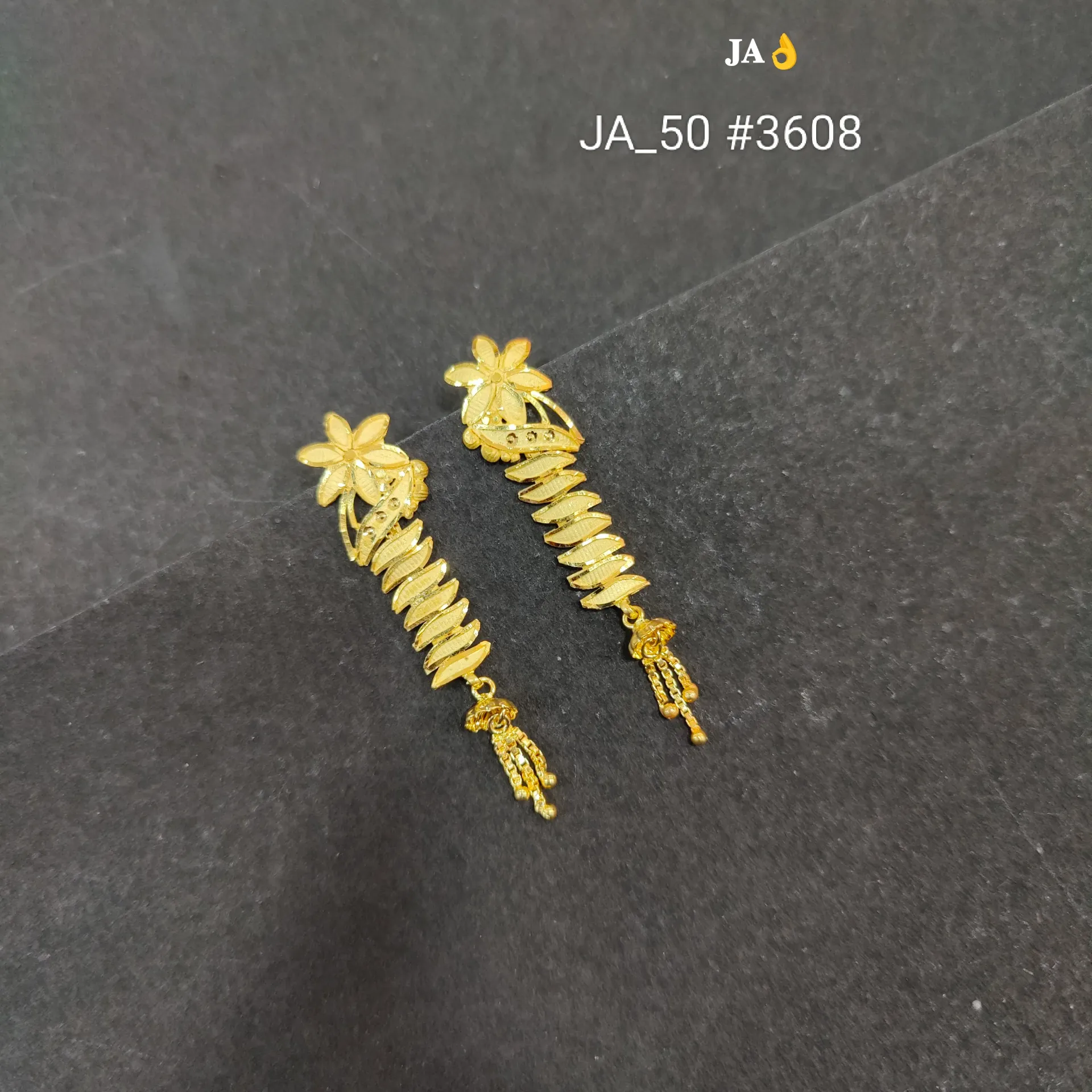 Elegant Gold Finish Floral Long Drop Earrings DN-3608