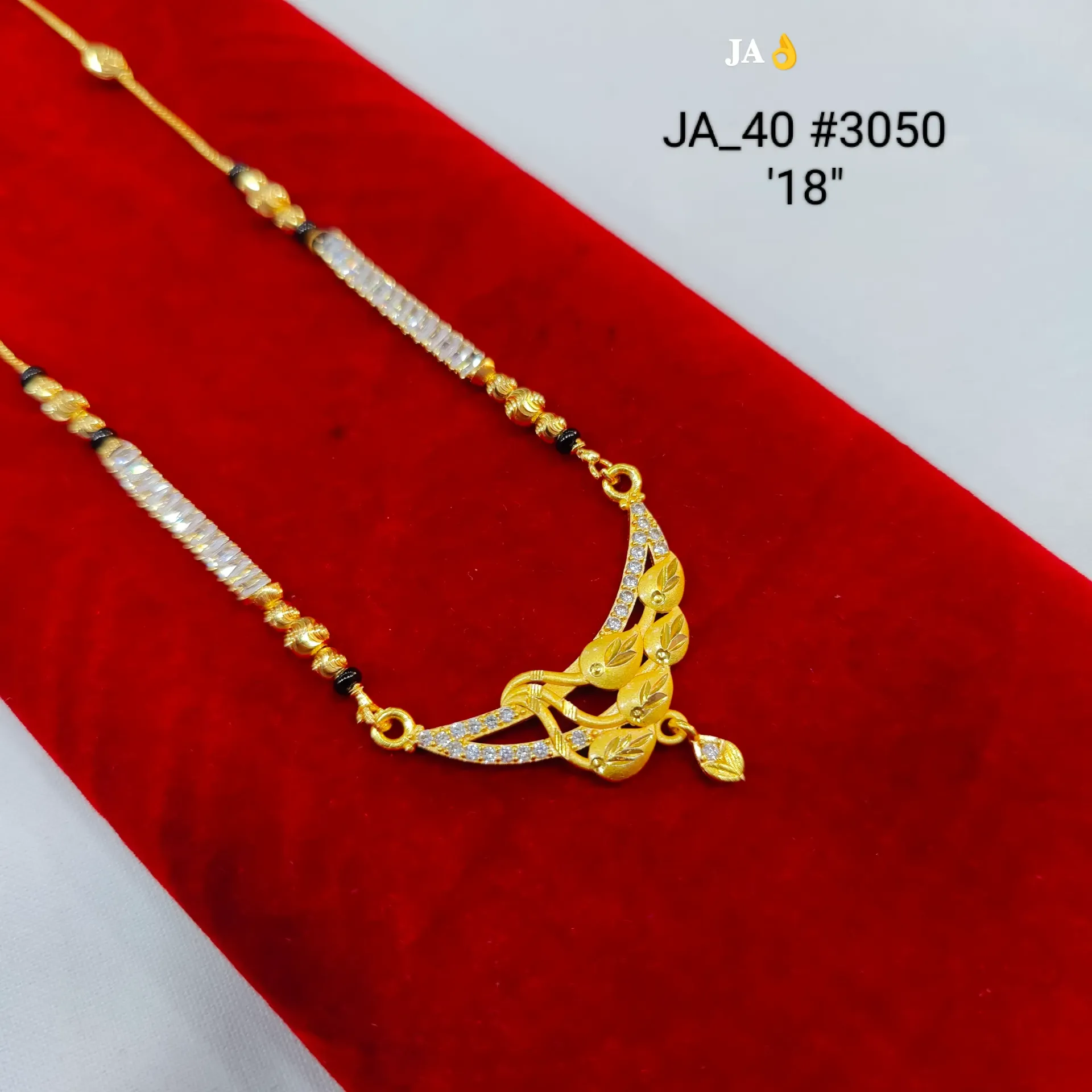1 Gram Gold Plated Leaf Design Mangalsutra Necklace DN-3050 "18"Inch