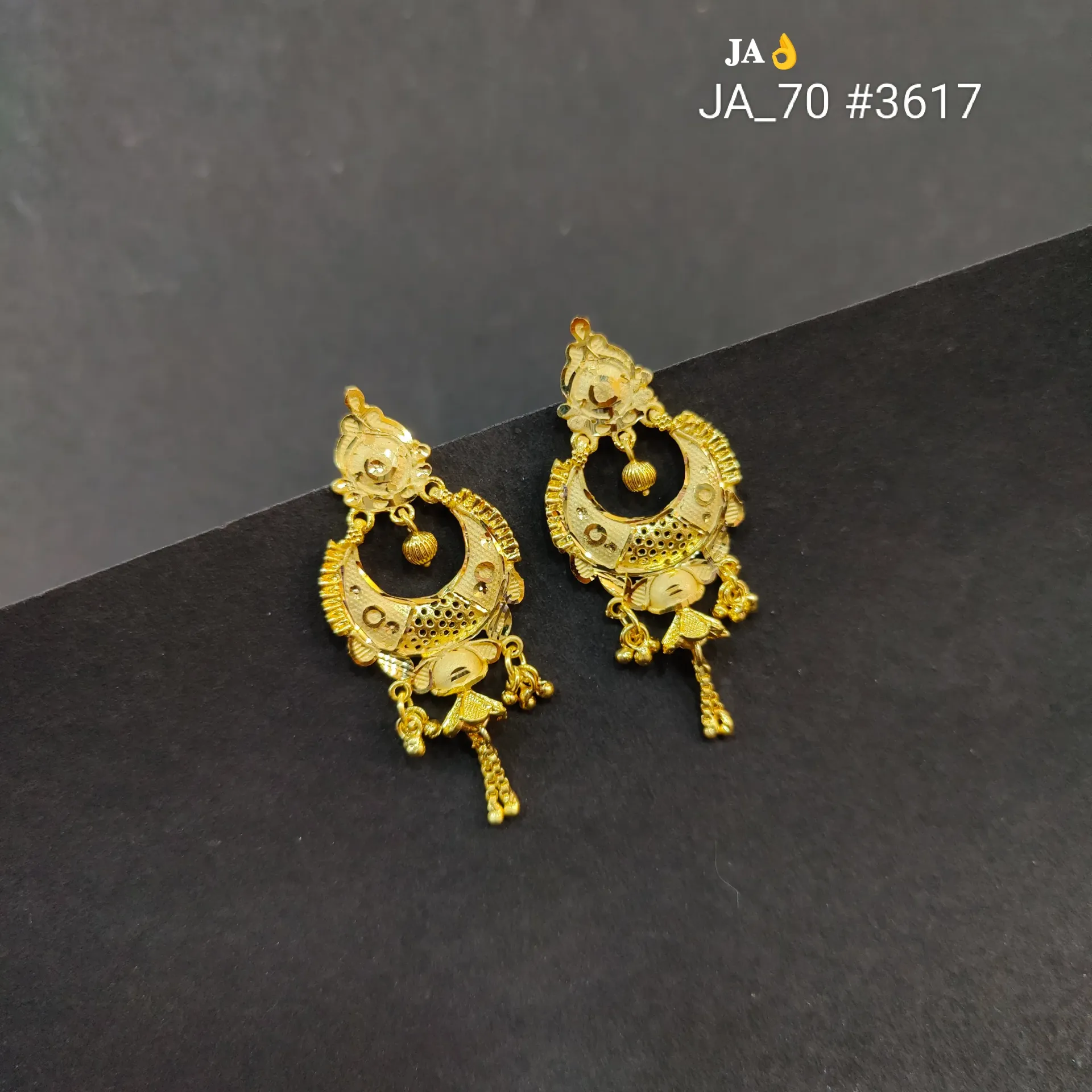 Traditional Crescent Dangling Gold Finish Earrings DN-3617
