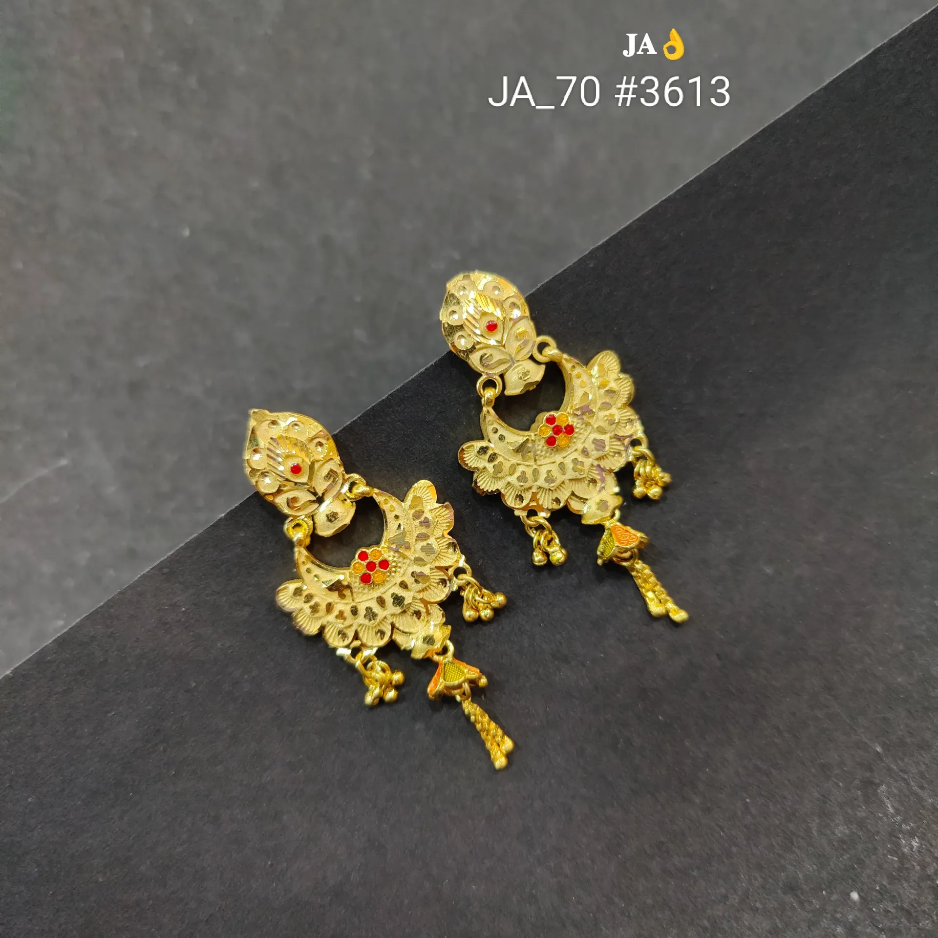 Traditional Floral Crescent Gold Finish Earrings DN-3613