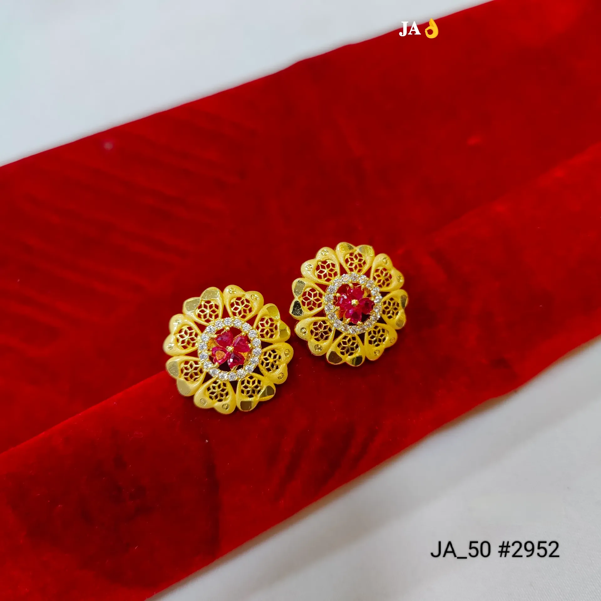 1 Gram Gold Plated Tops Floral Ruby Stone Stud Earrings DN-2952