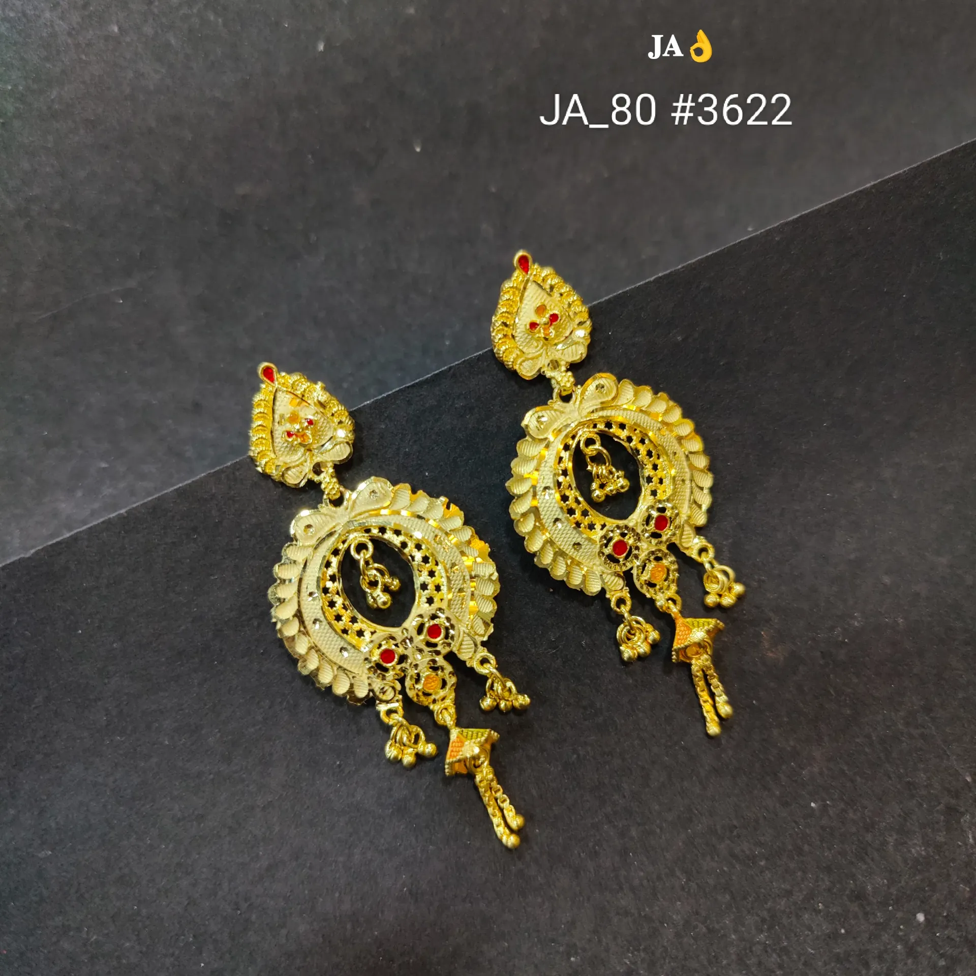 Traditional Oval Floral Gold Finish Earrings DN-3622