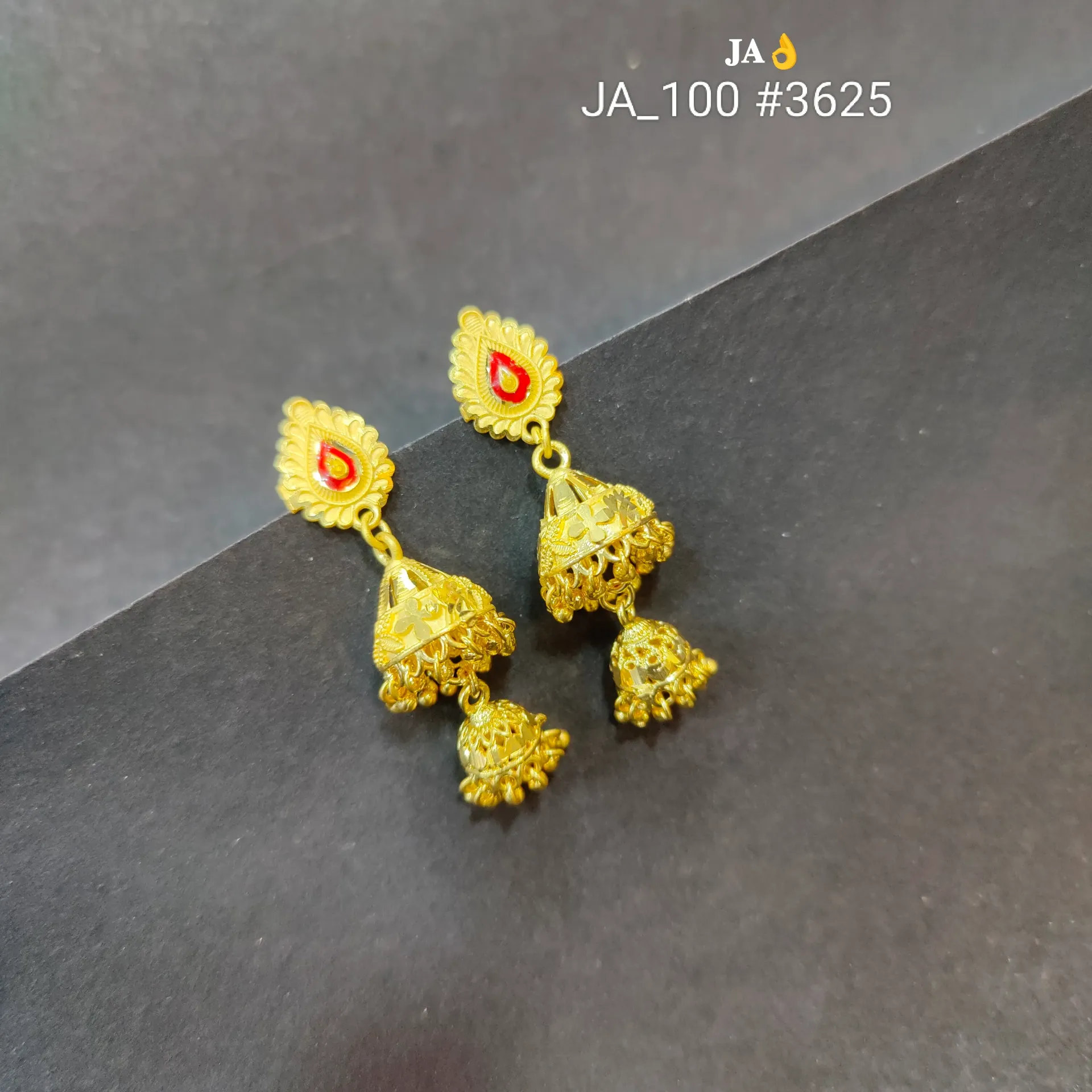 Traditional Dual Jhumka Gold Finish Earrings DN-3625
