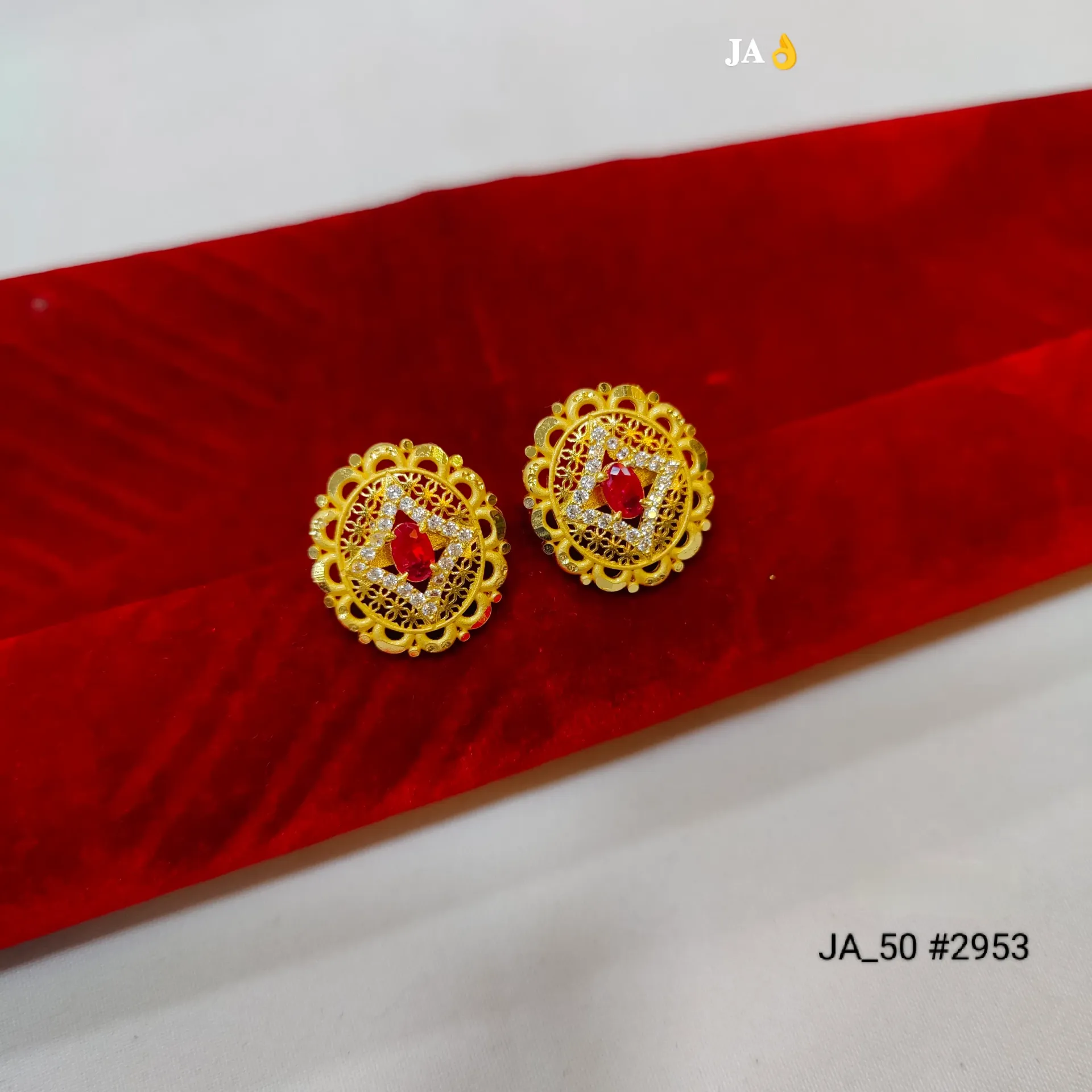 1 Gram Gold Plated Ruby Stone Designer Stud Earrings DN-2953