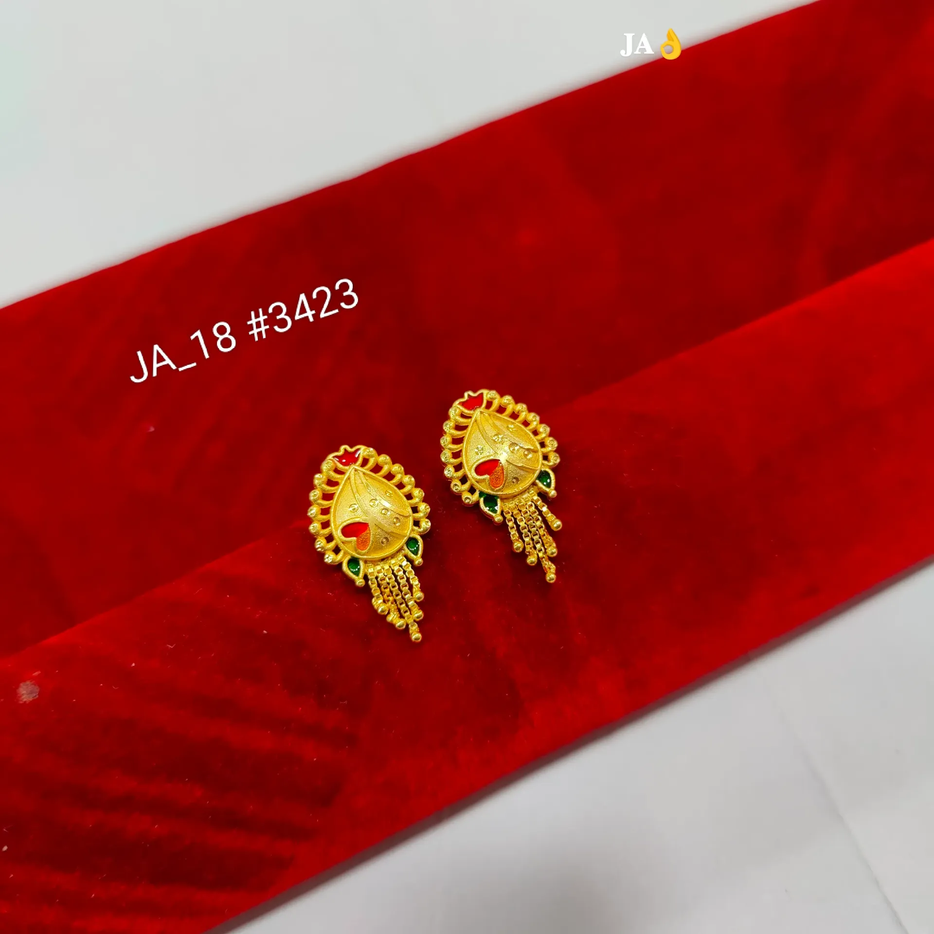 Traditional Multicolor Leaf Tassel Gold Finish Stud Earrings DN-3423