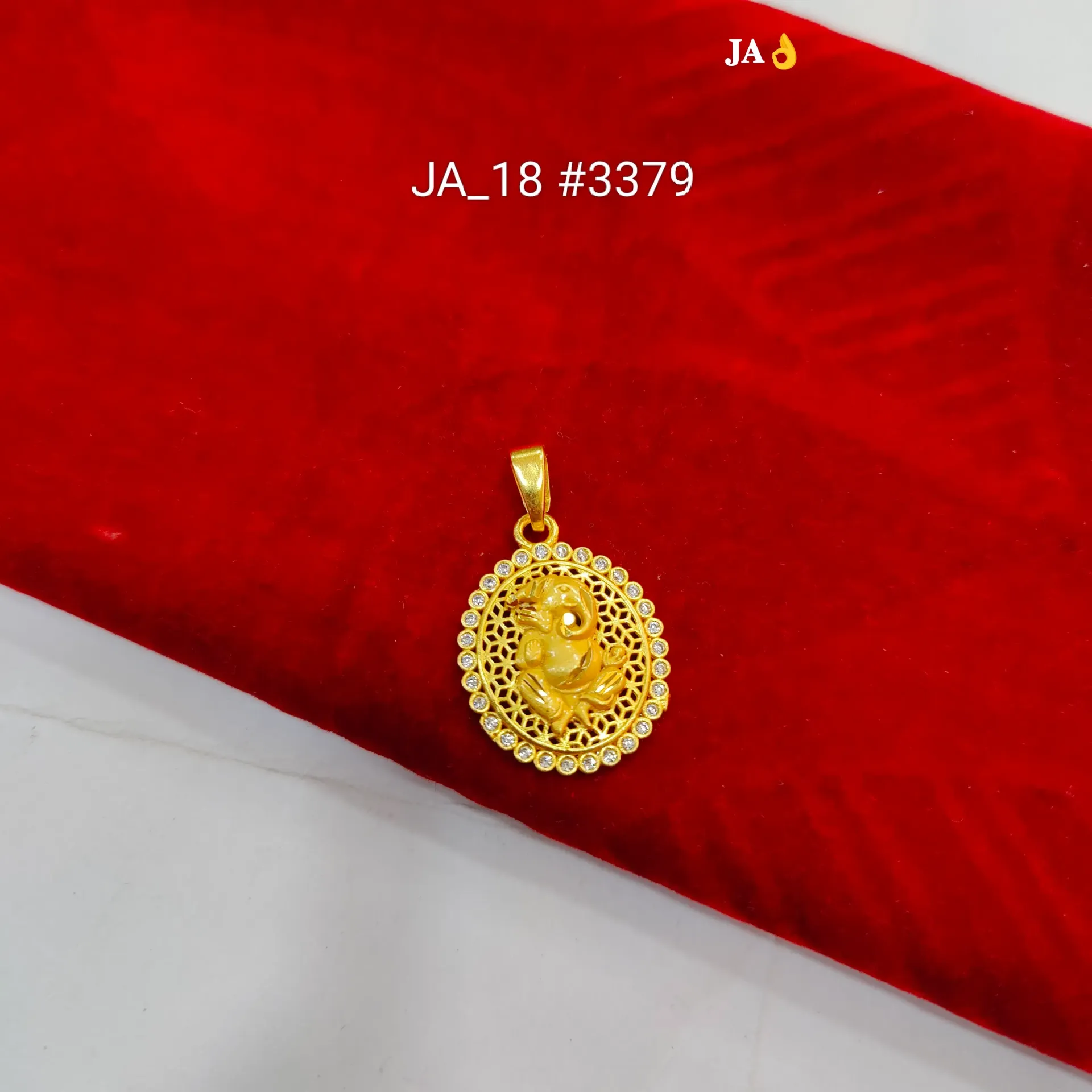 1 Gram Gold Plated Lord Ganesha Stone Border Oval Pendant DN-3379